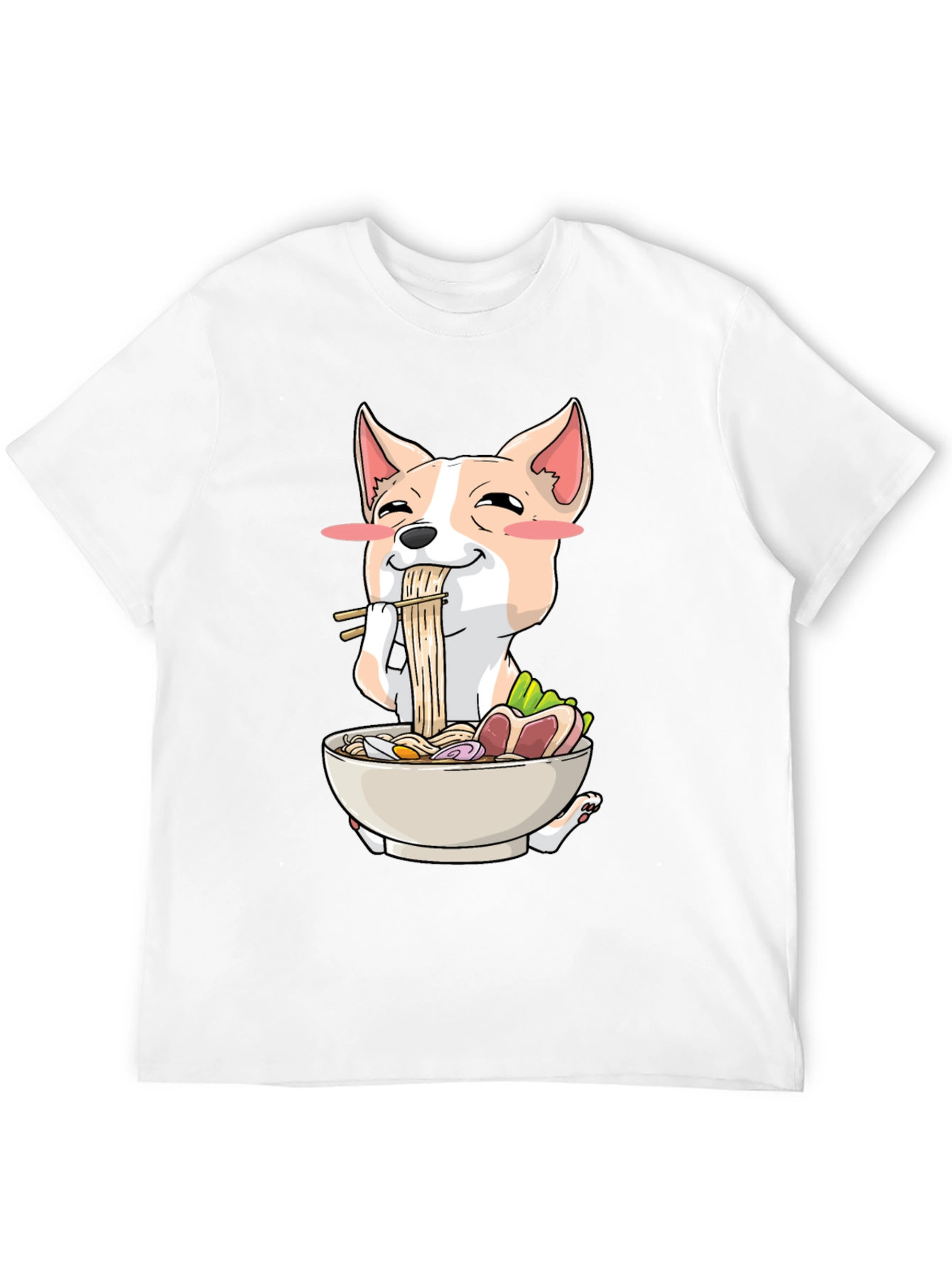 Black Cute Dog Eating Ramen Graphic T-Shirt view 12
