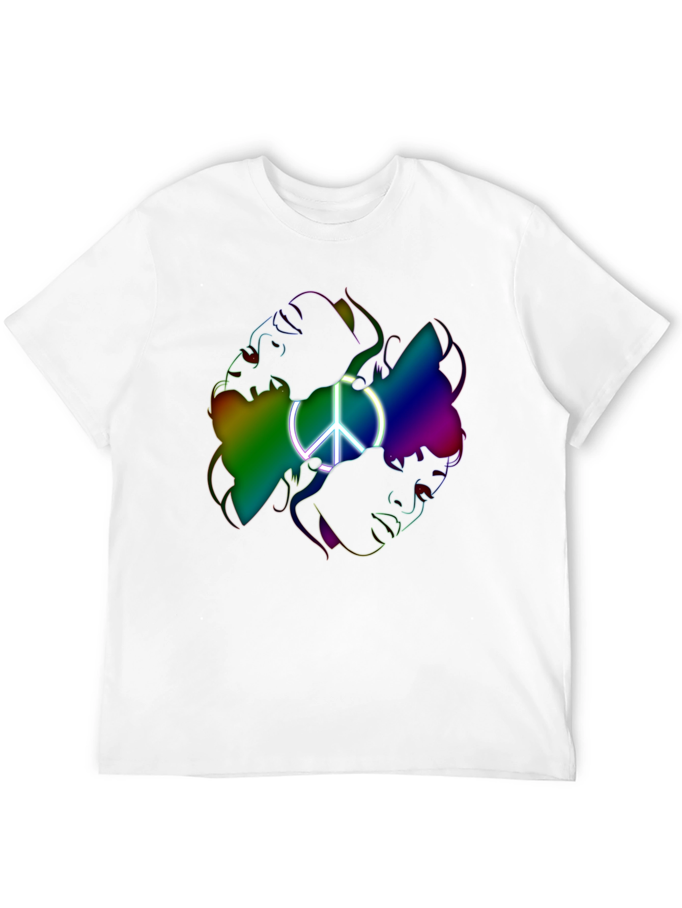 Black Peace Sign Rainbow Faces Graphic T-Shirt view 12