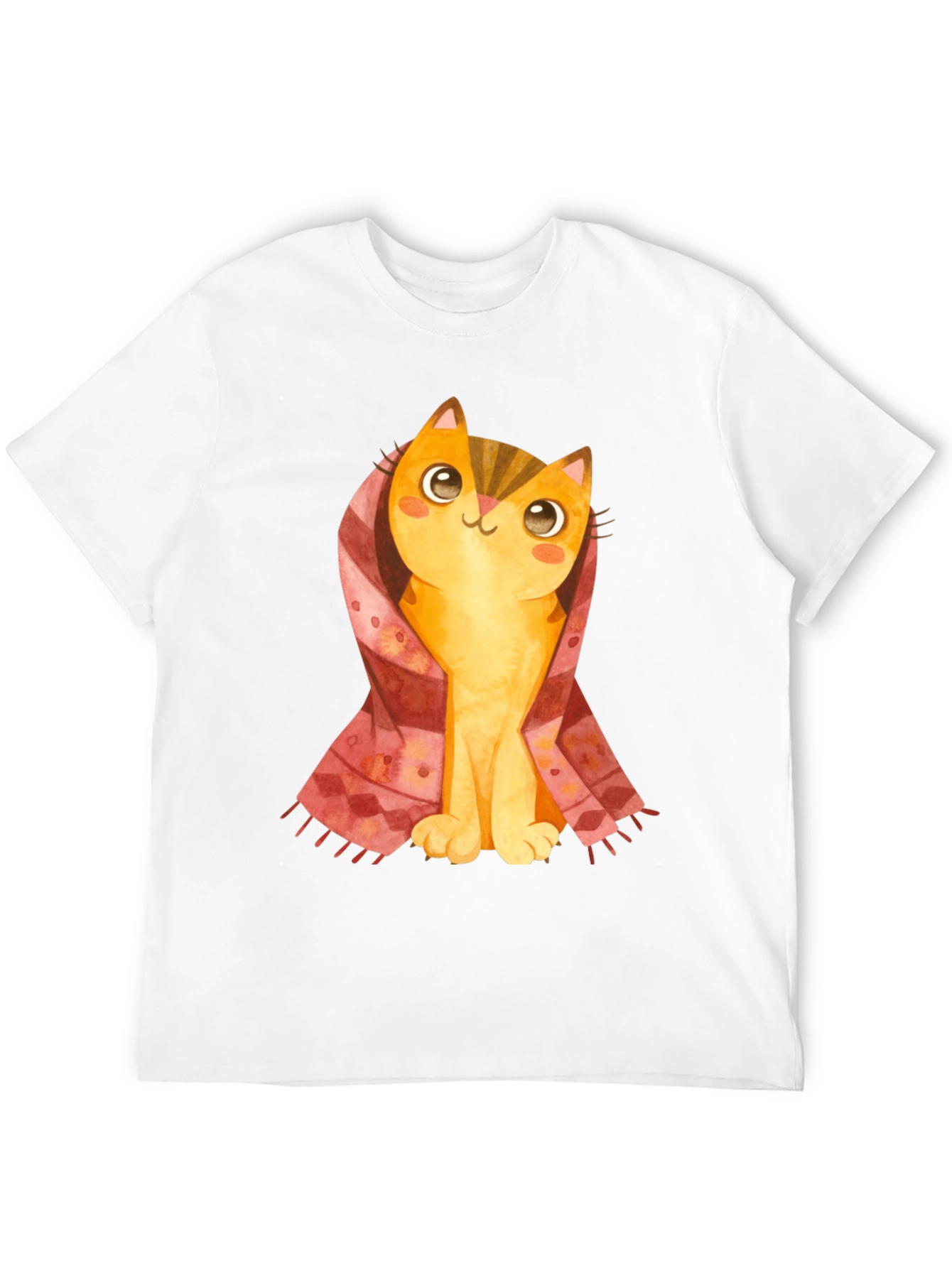 Black Cute Cartoon Cat in Scarf Black T-Shirt view 12