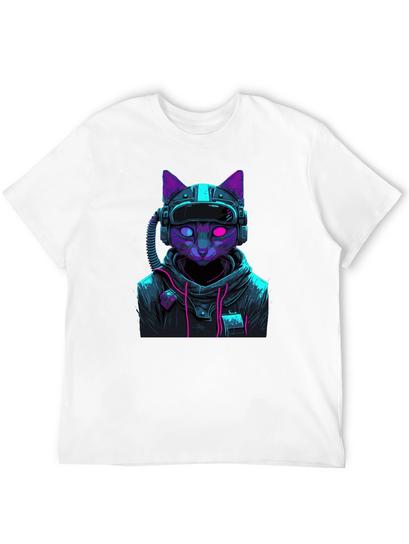 Black Cyberpunk Cat T-Shirt - Futuristic Style view 12