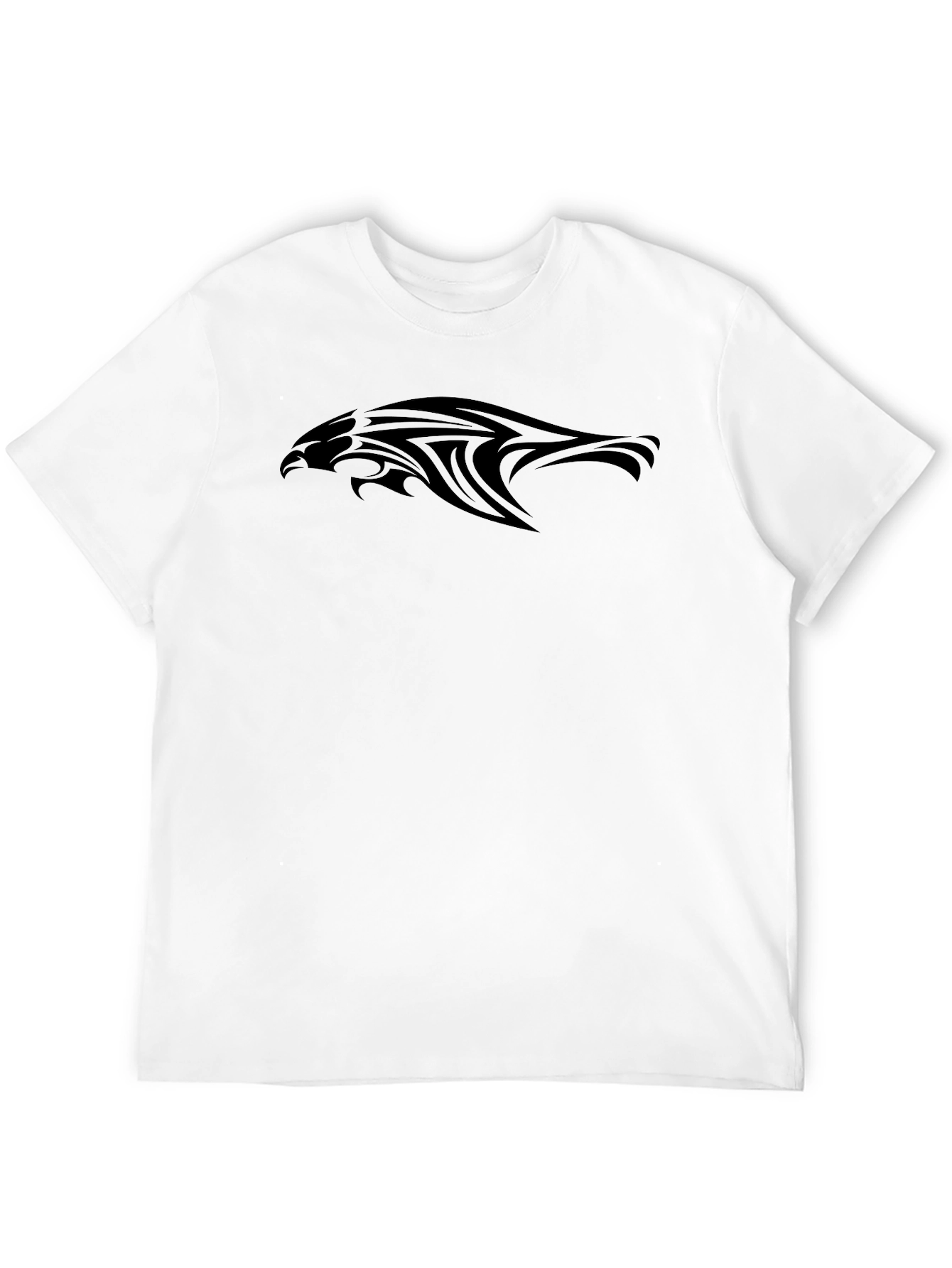 Black Men's Black Graphic Tee - Tribal Hawk Design view 12