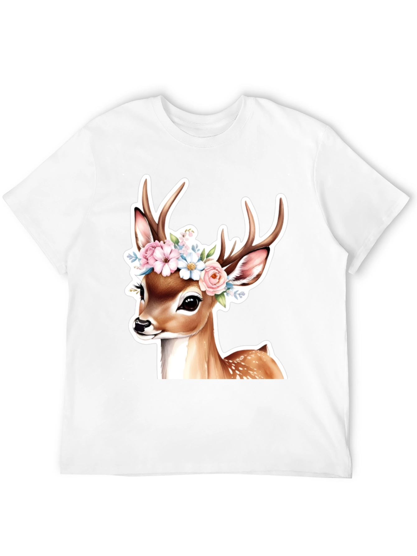Black Deer Floral Crown Black T-Shirt view 12