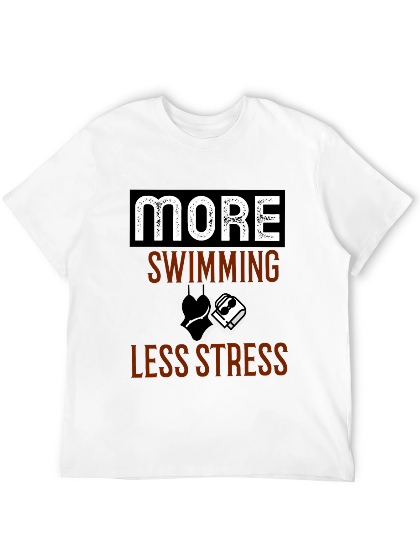 More Swimming Less Stress Black T-Shirt - 12