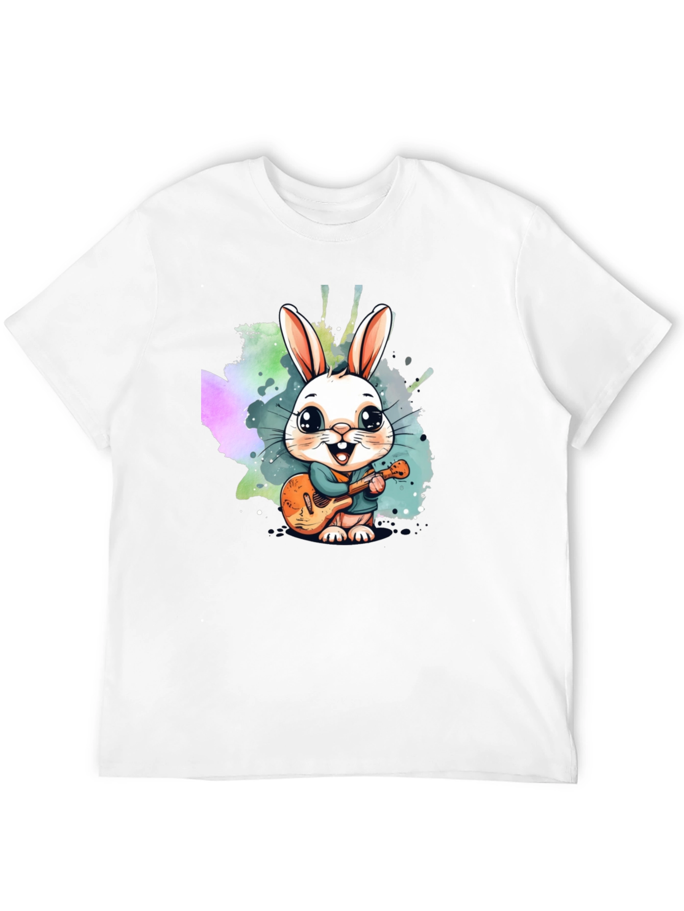 Black Cute Bunny Guitarist Black T-Shirt view 12