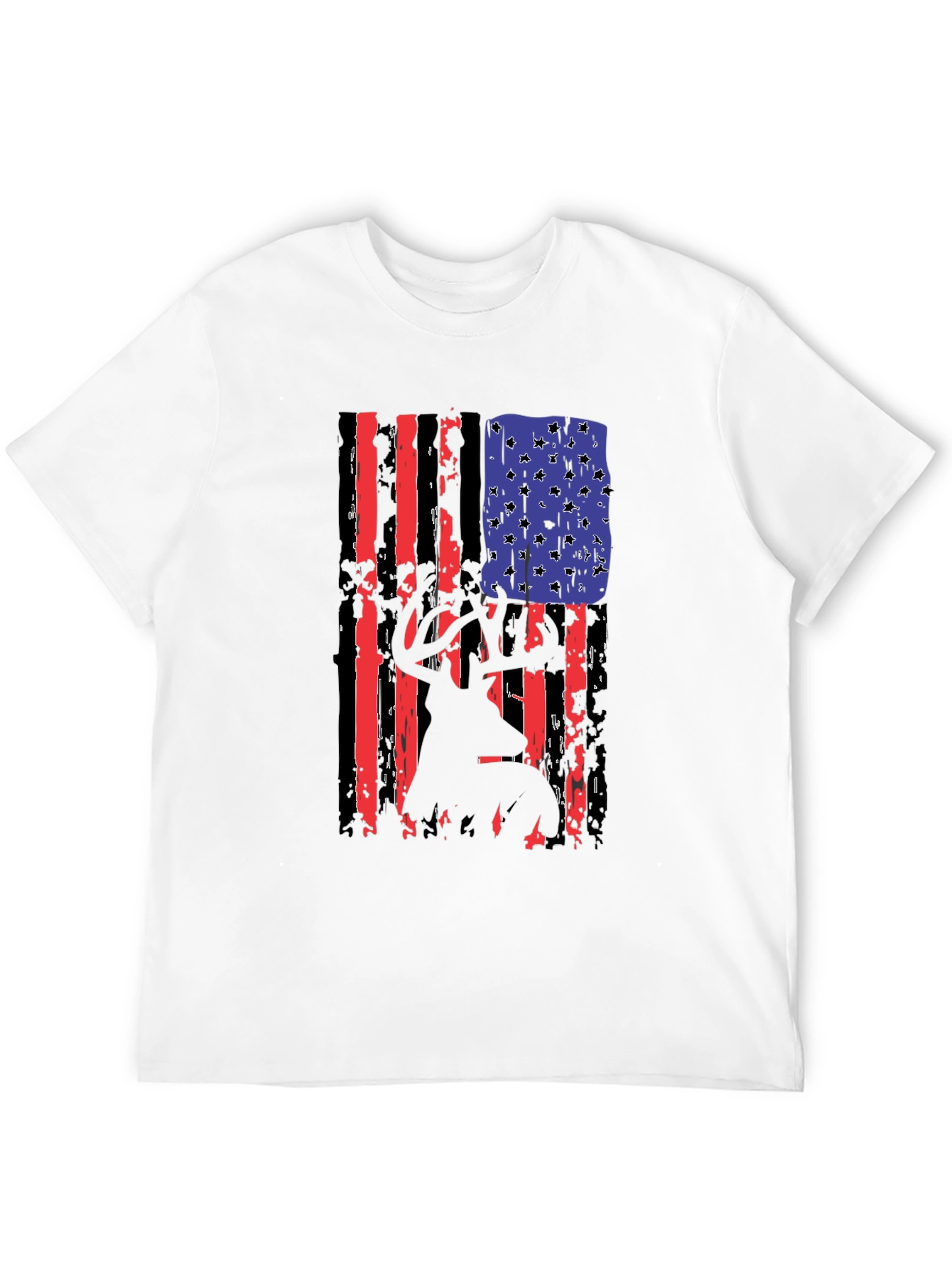 Black Distressed American Flag Deer Hunter T-Shirt view 12