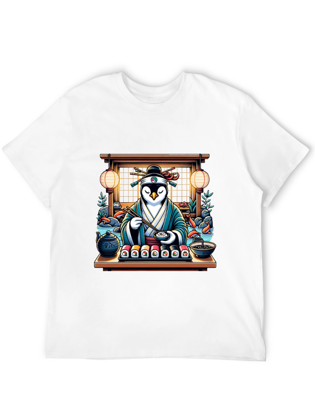 Black Sushi Chef Penguin T-Shirt view 12