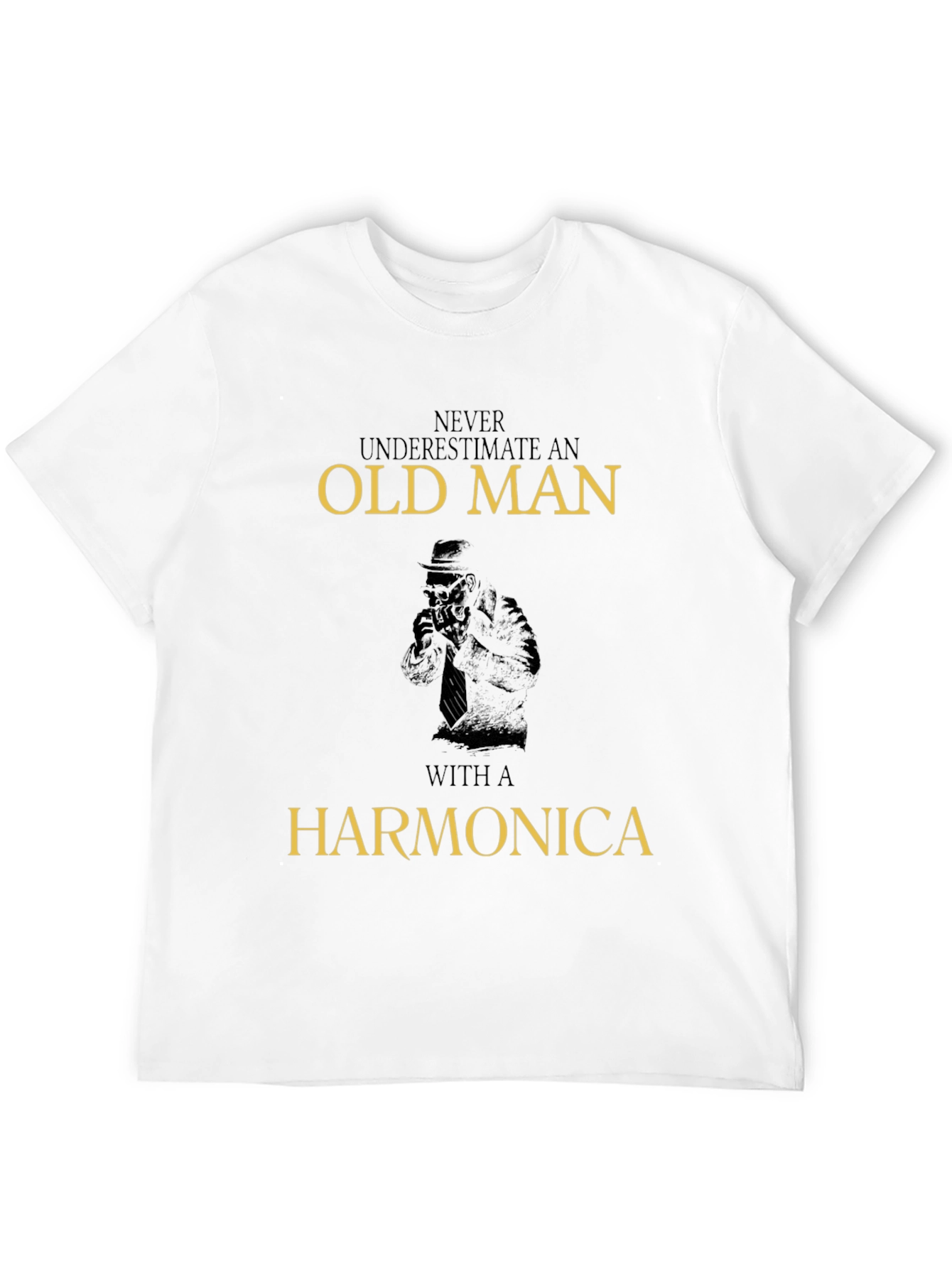 Black Old Man Harmonica Graphic T-Shirt view 12