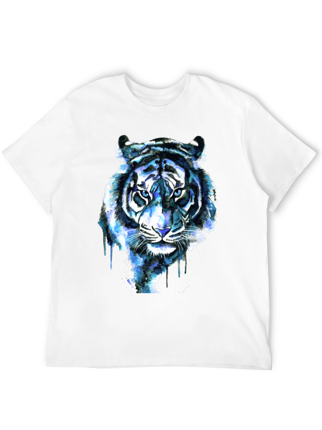 Black Blue Tiger Graphic Tee - Cool Watercolor Design view 12