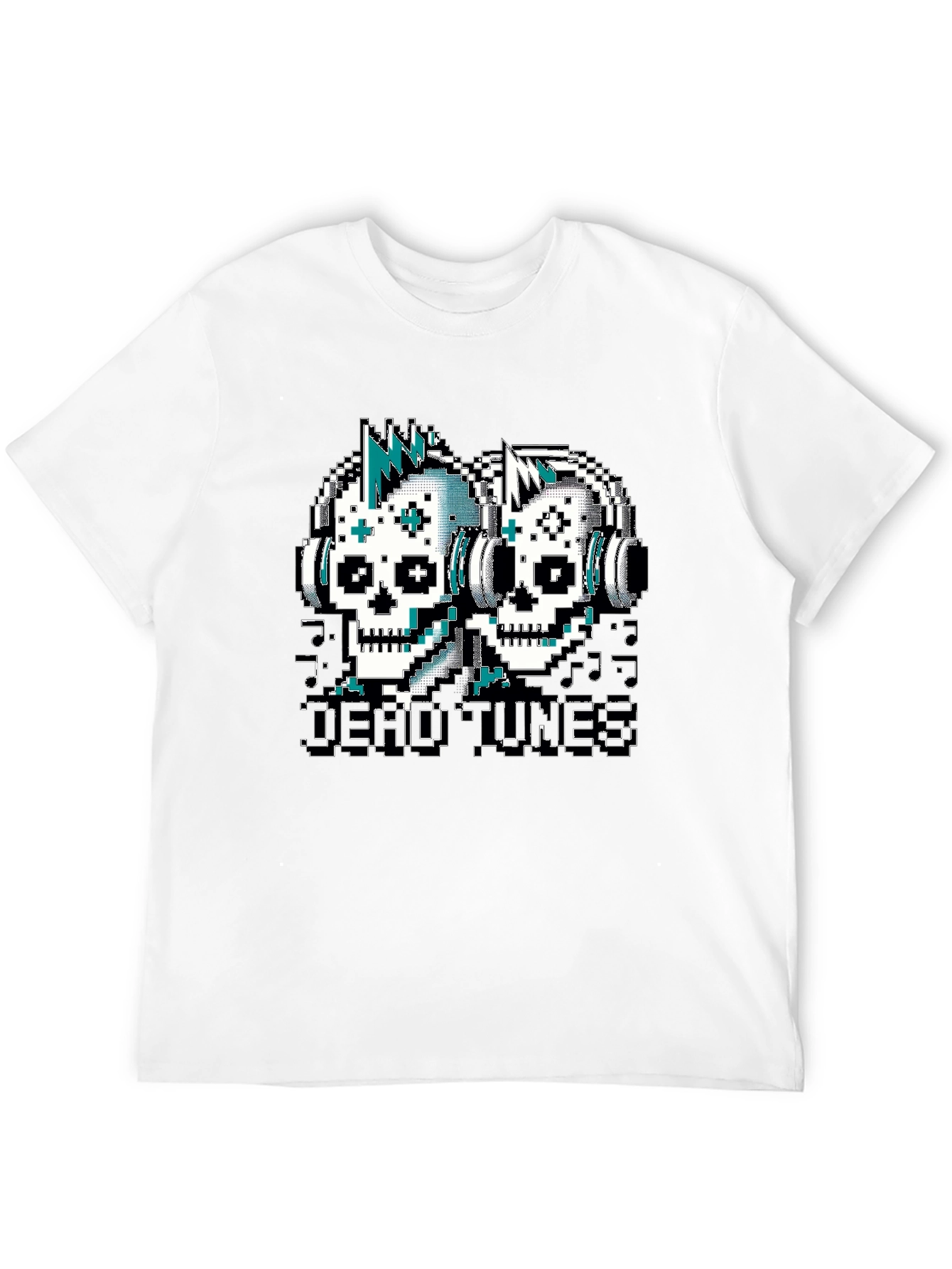 Black Dead Tunes Pixel Art Skull T-Shirt view 12