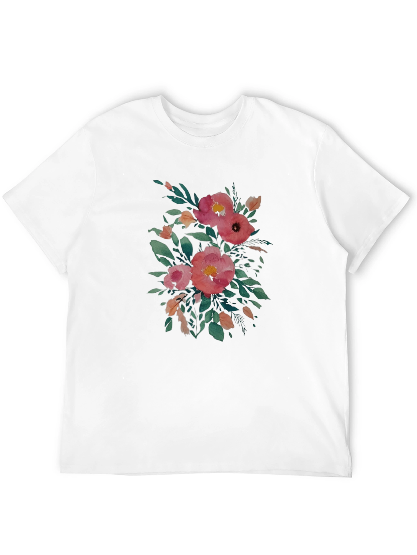Black Floral Watercolor Print Black T-Shirt view 12