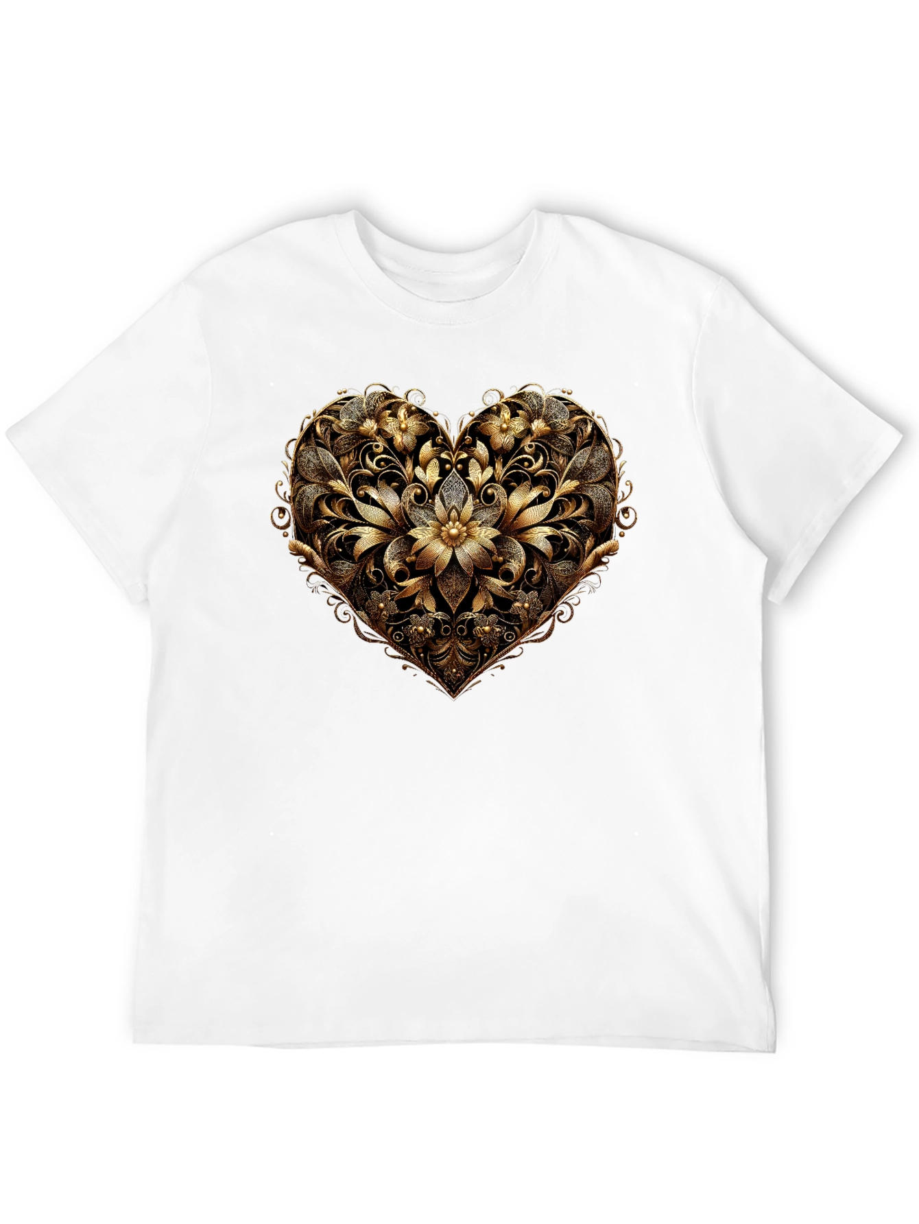 Black Golden Floral Heart Black T-Shirt view 12