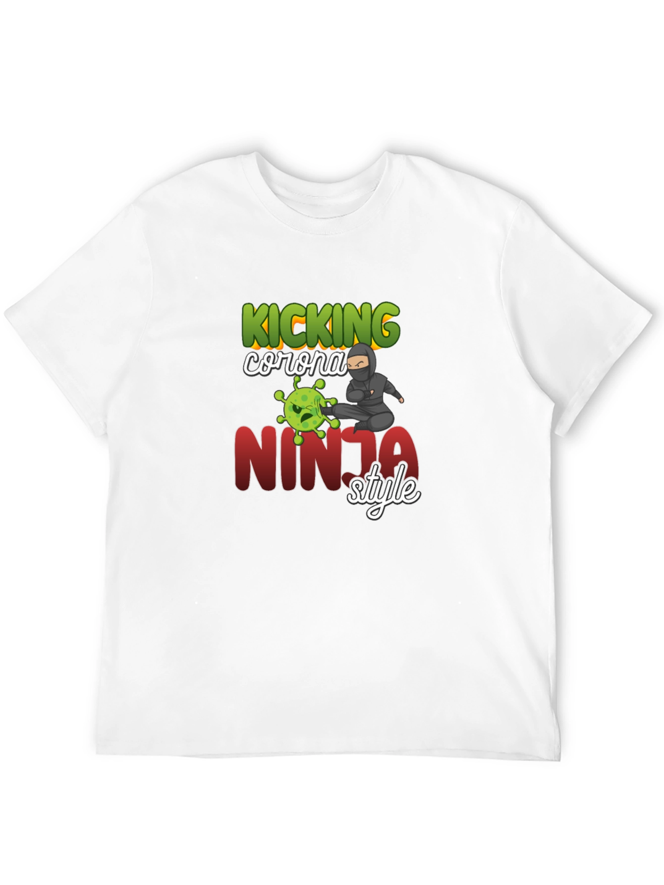 Black Kicking Corona Ninja Style T-Shirt view 12