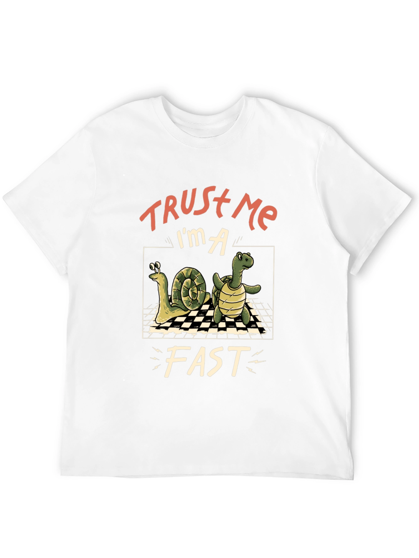 Black Funny Snail and Turtle Trust Me I'm A Fast T-Shirt view 12