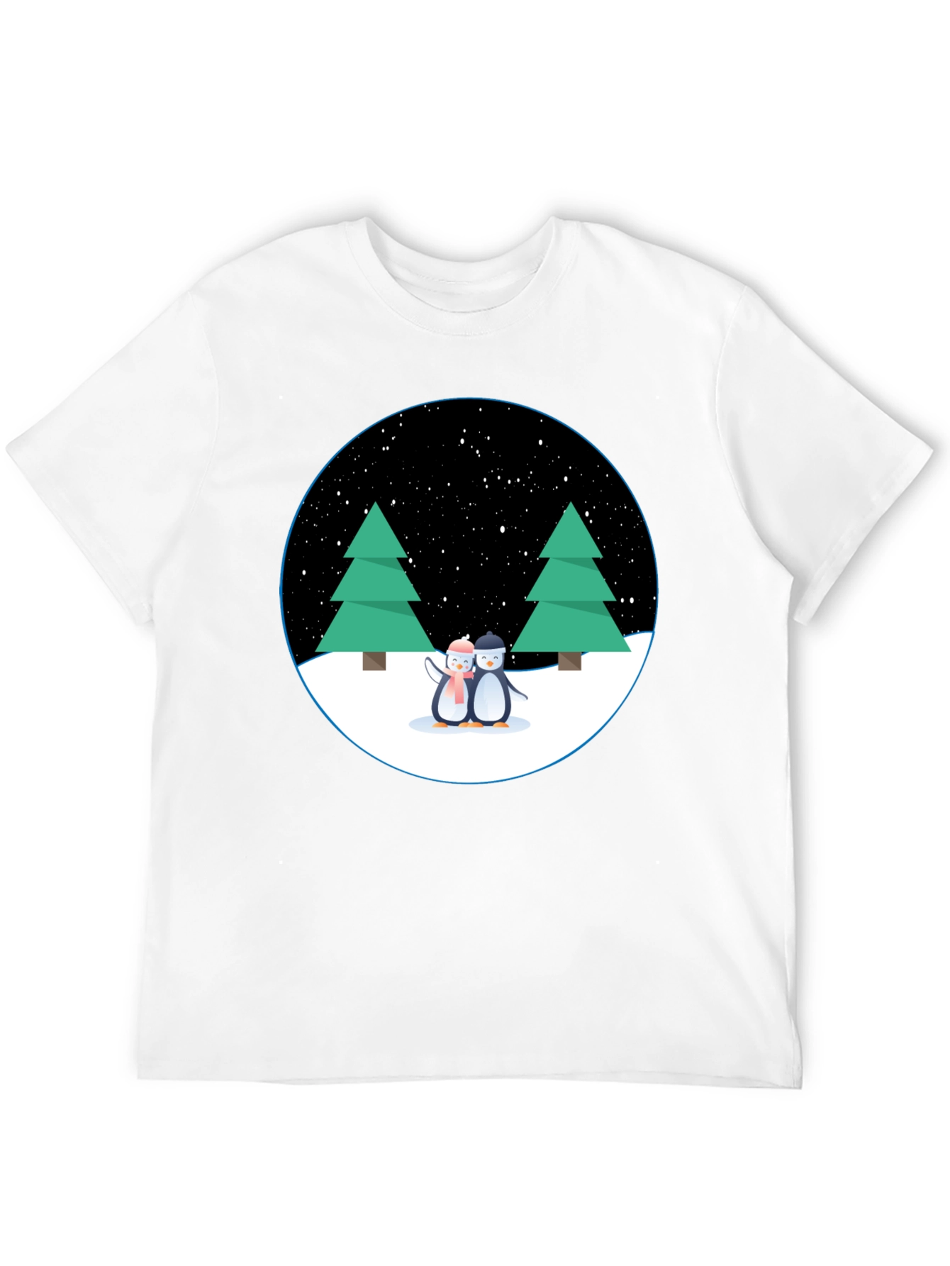 Black Penguin Winter Scene Black T-Shirt view 12