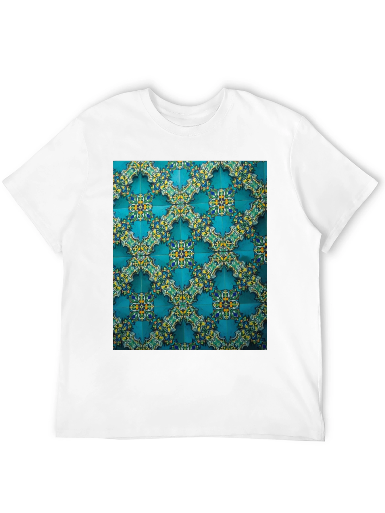 Black Patterned Tile Print Crew Neck Tee view 12