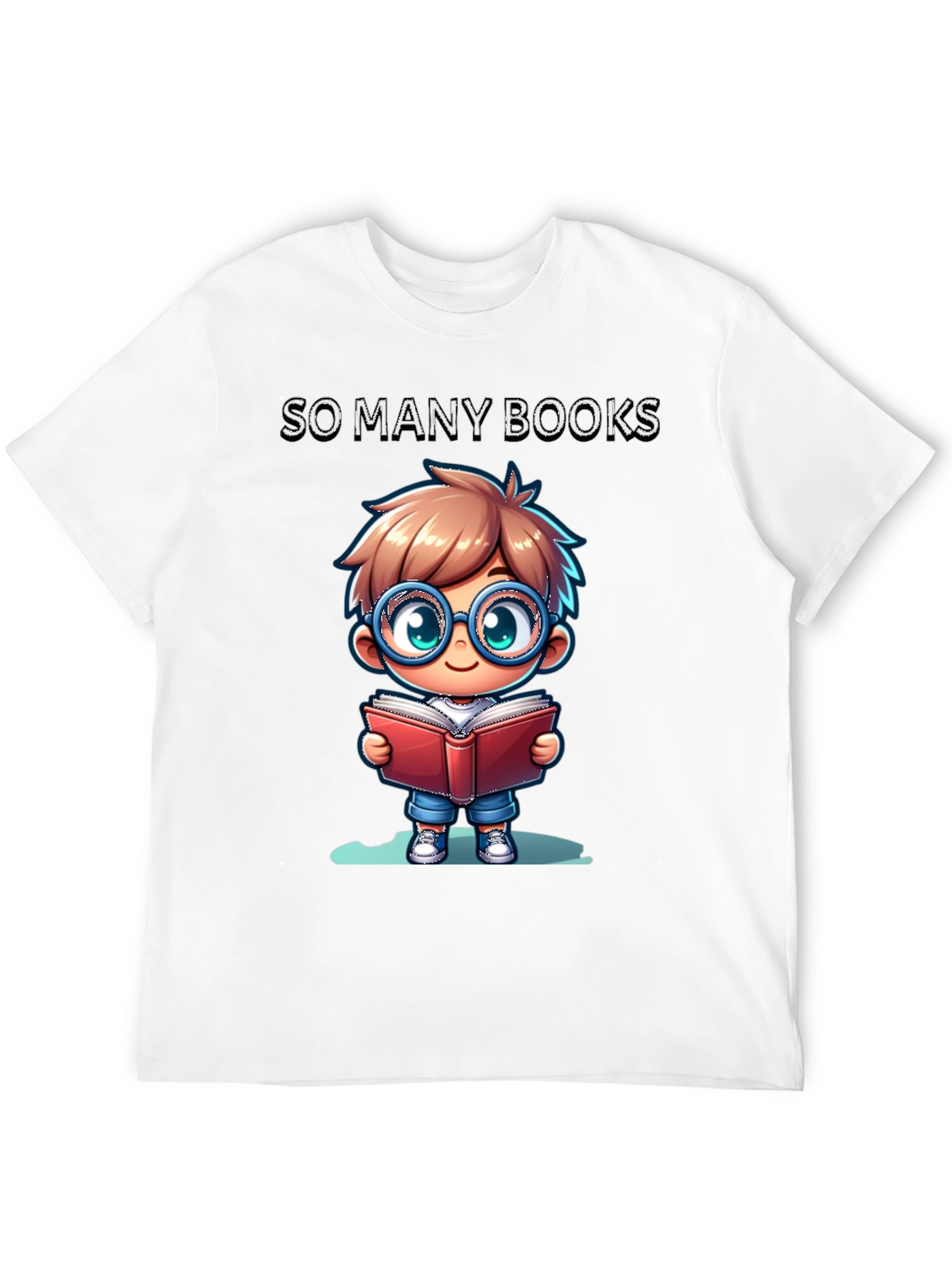Black So Many Books T-Shirt: Cartoon Boy Reader view 12