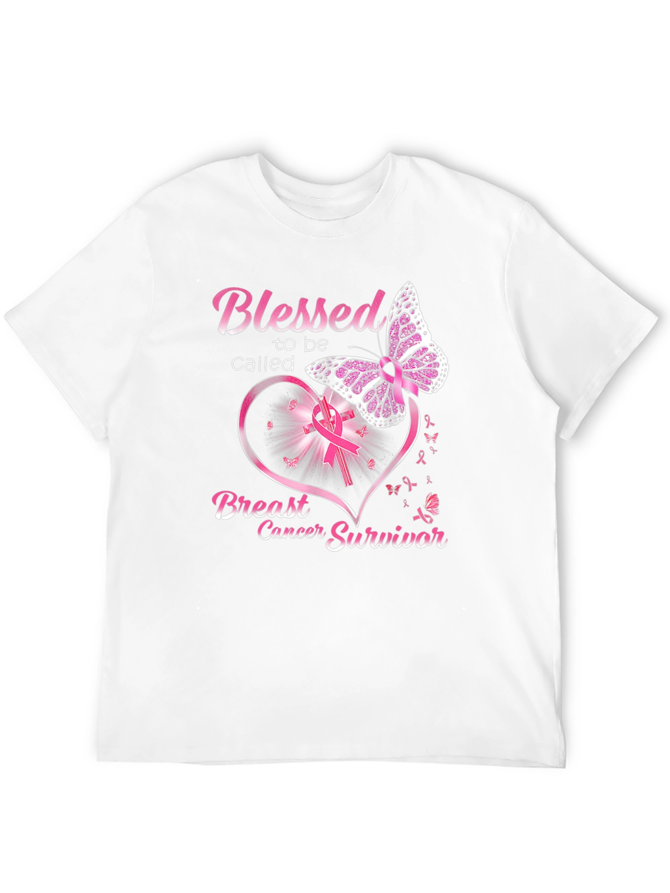 Black Breast Cancer Survivor Butterfly T-Shirt view 12