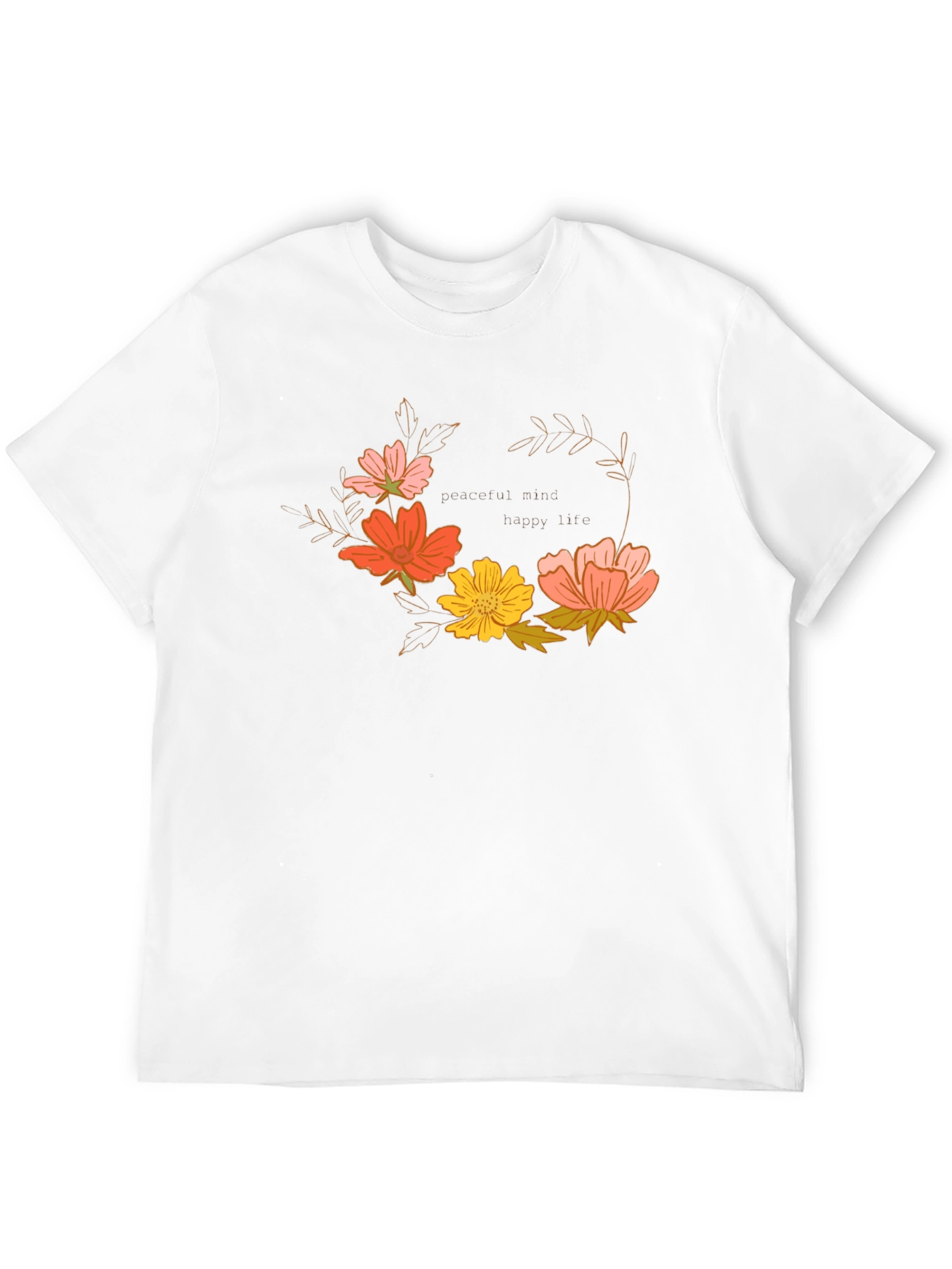 Floral Wreath Graphic T-Shirt - Peaceful Mind, Happy Life - 12