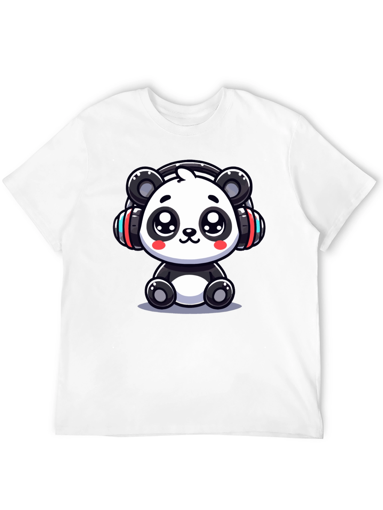 Black Cute Panda Headphones Black T-Shirt view 12
