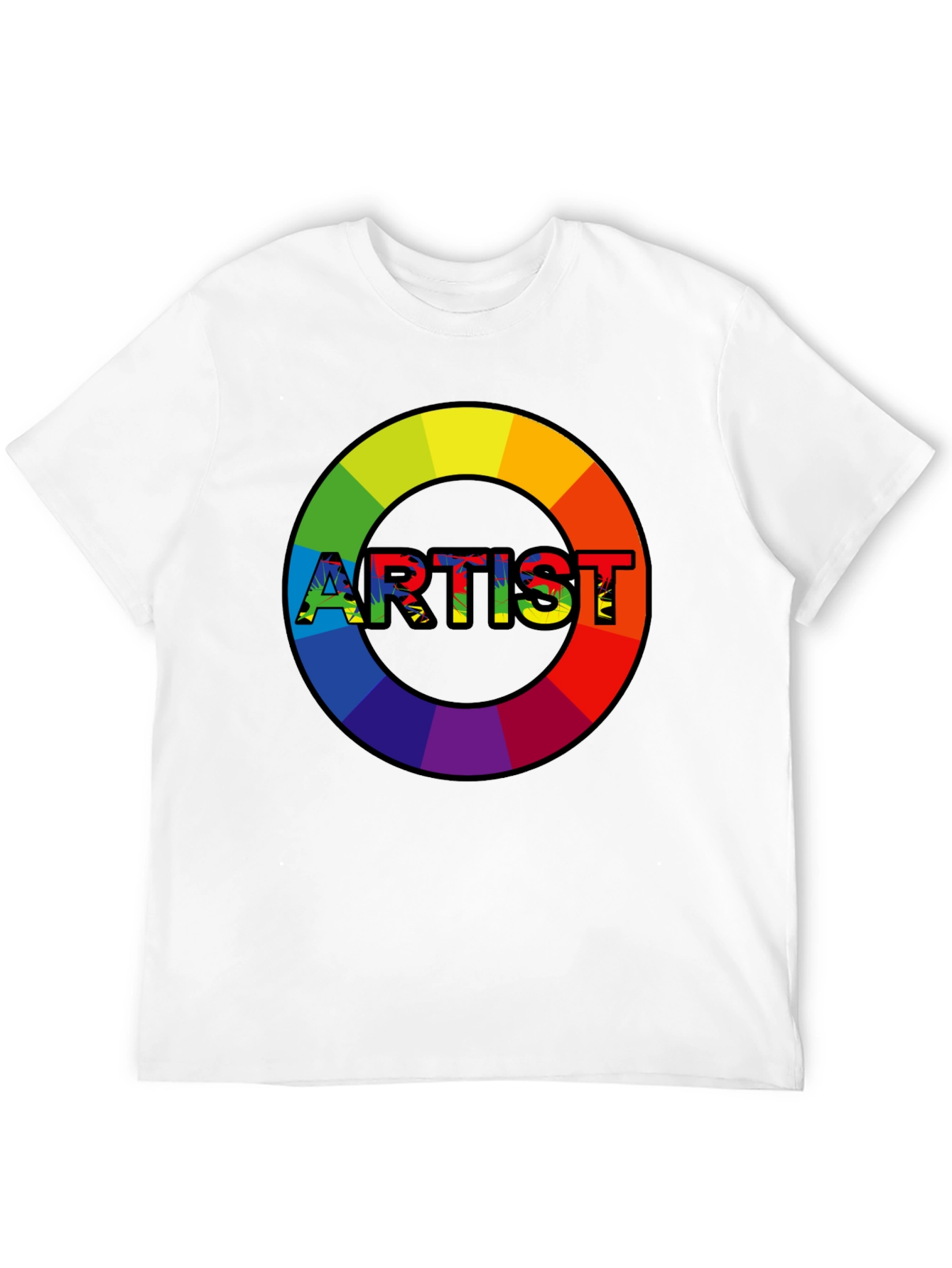 Black Rainbow Artist Circle Graphic Tee - Black Cotton Casual T-Shirt view 12