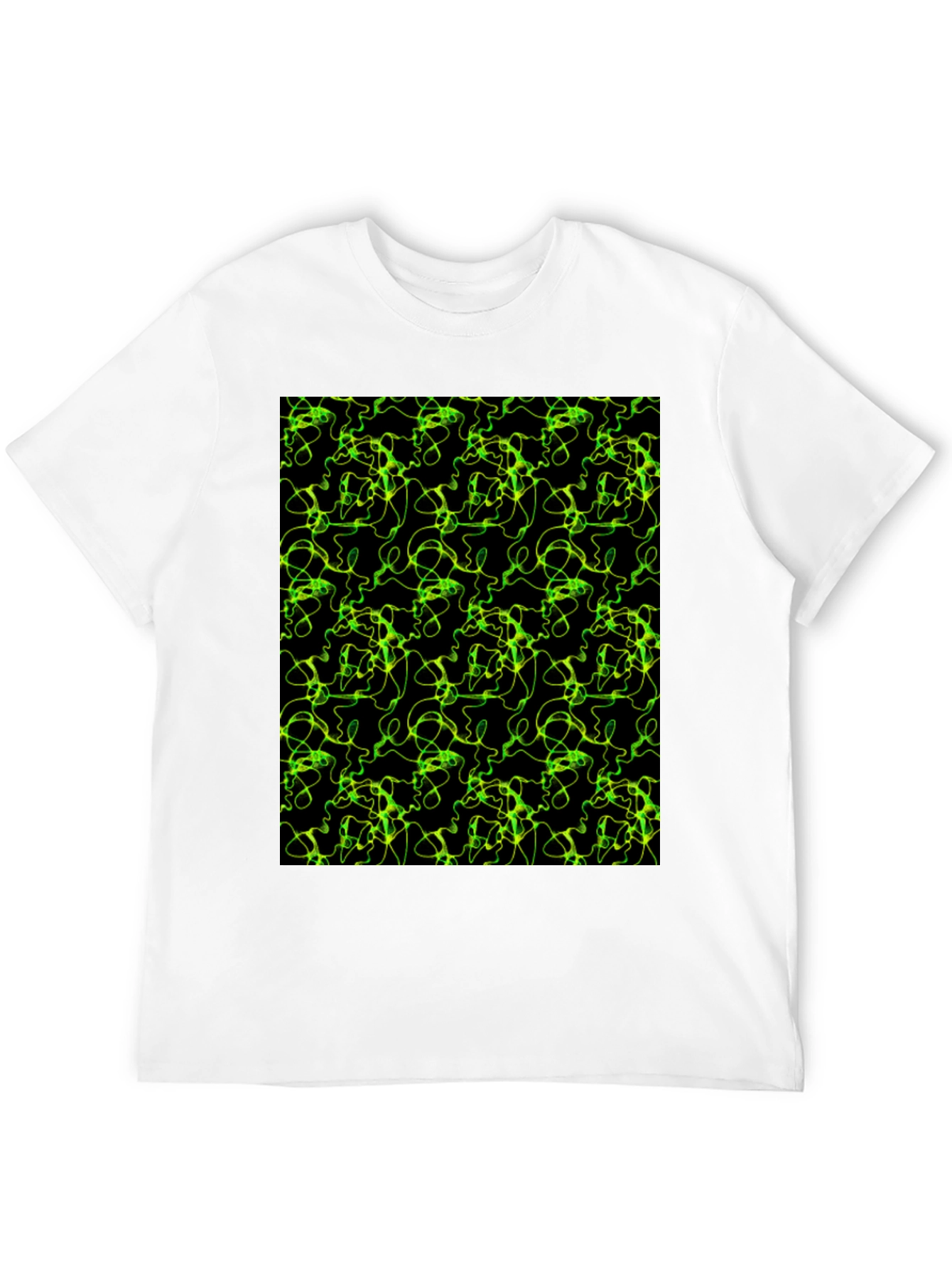 Black Abstract Green Line Pattern Black T-Shirt view 12