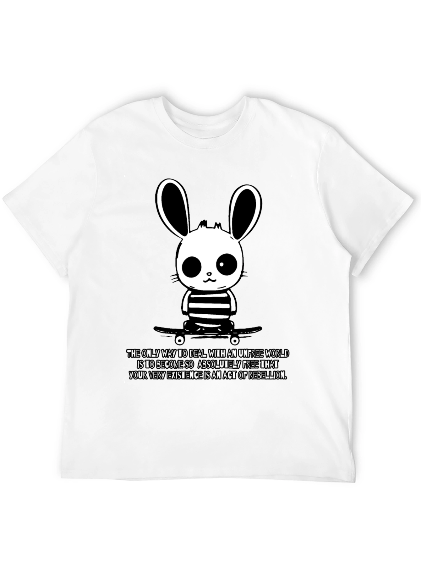 Black Rebellious Bunny Graphic Tee - Soft Black Cotton T-Shirt view 12