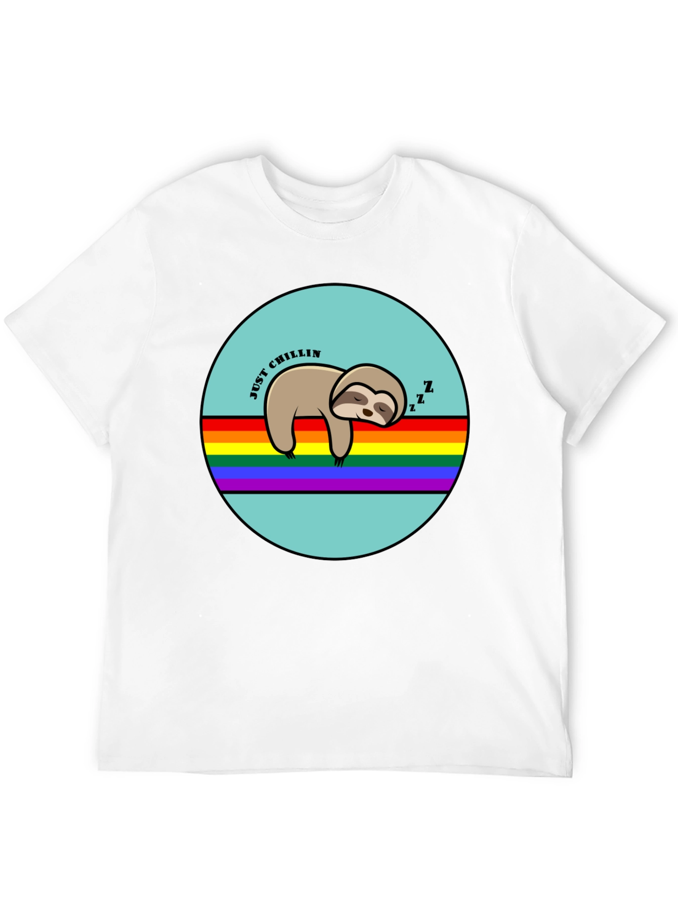 Black Just Chillin' Sloth Graphic T-Shirt - Rainbow LGBT Pride view 12
