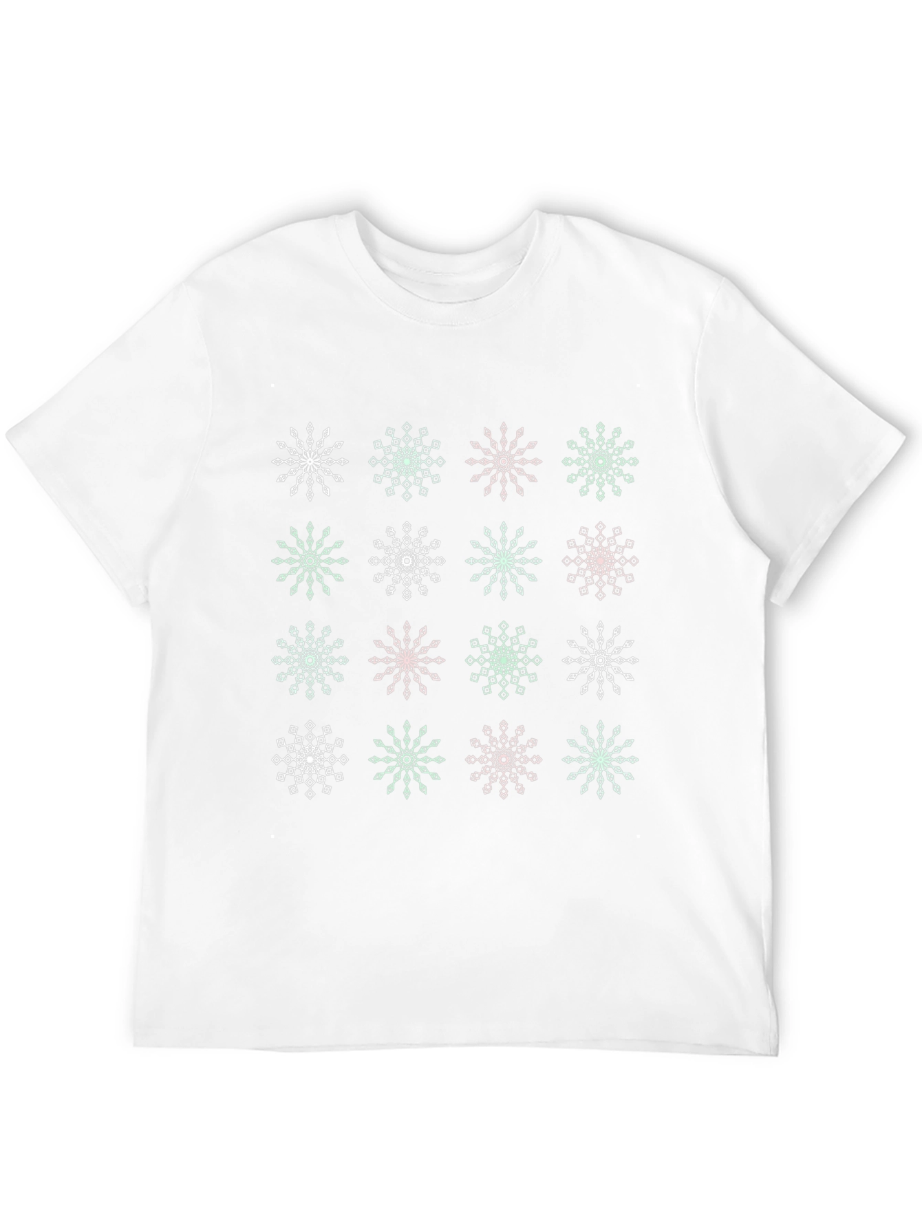 Black Snowflake Pattern Black Crew Neck T-Shirt view 12