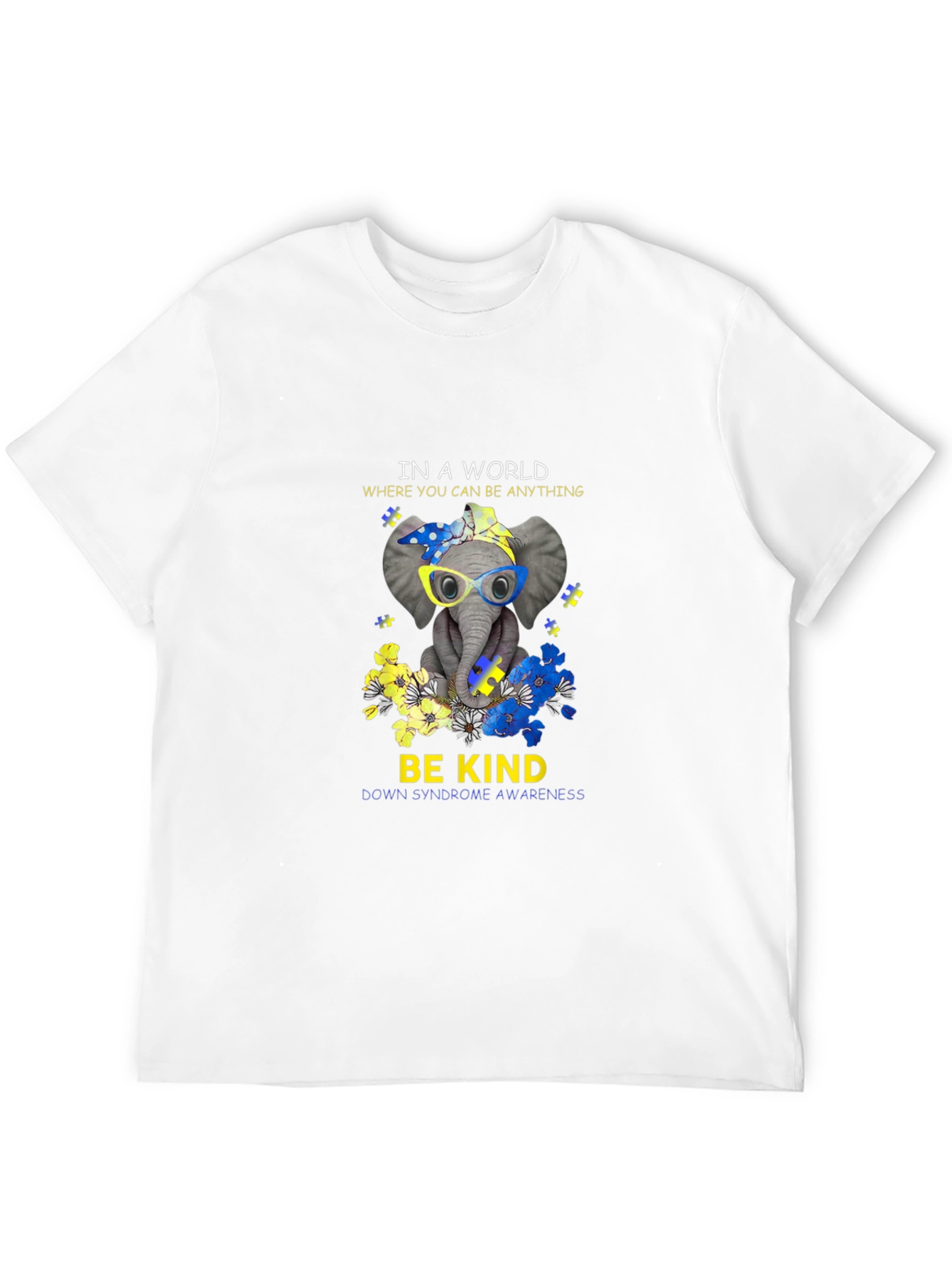 Black Be Kind Down Syndrome Awareness Elephant T-Shirt view 12