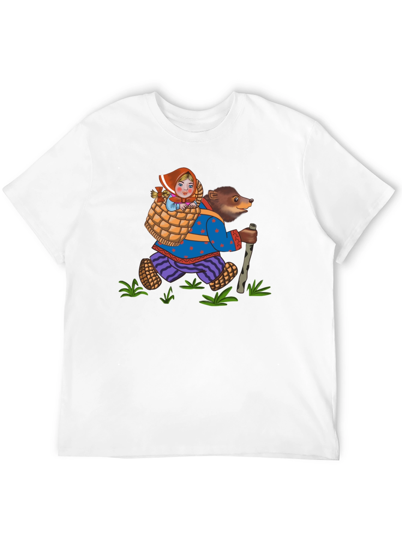 Black Bear and Girl Cartoon Black T-Shirt view 12