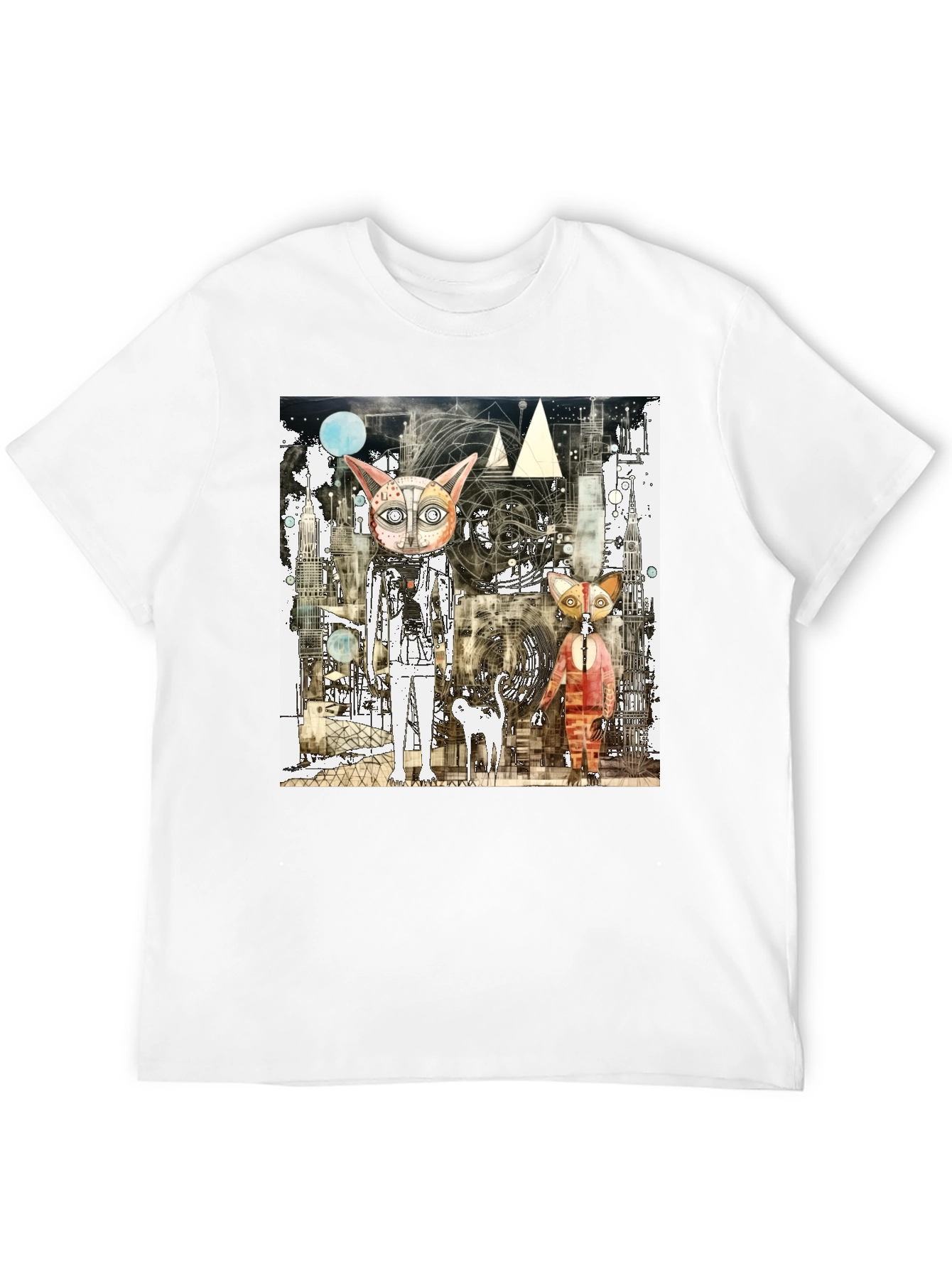 Black Abstract Cat Graphic Print Black T-Shirt view 12