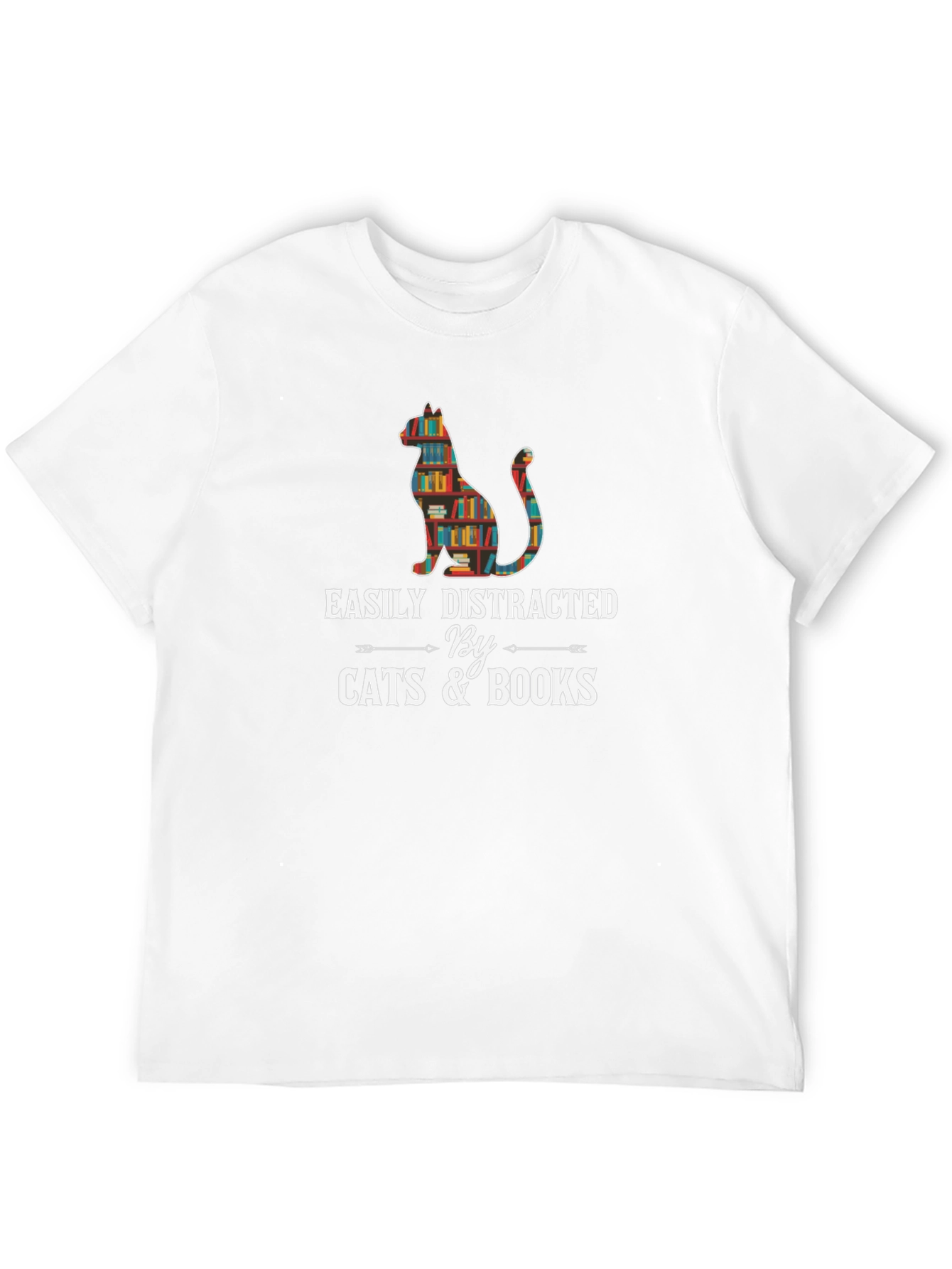Black Easily Distracted By Cats & Books T-Shirt view 12