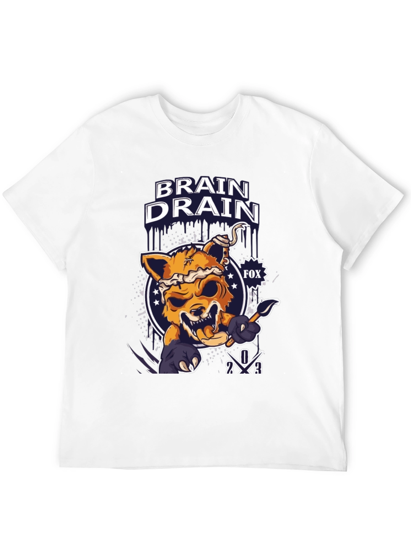 Black Brain Drain Fox Graphic T-Shirt view 12
