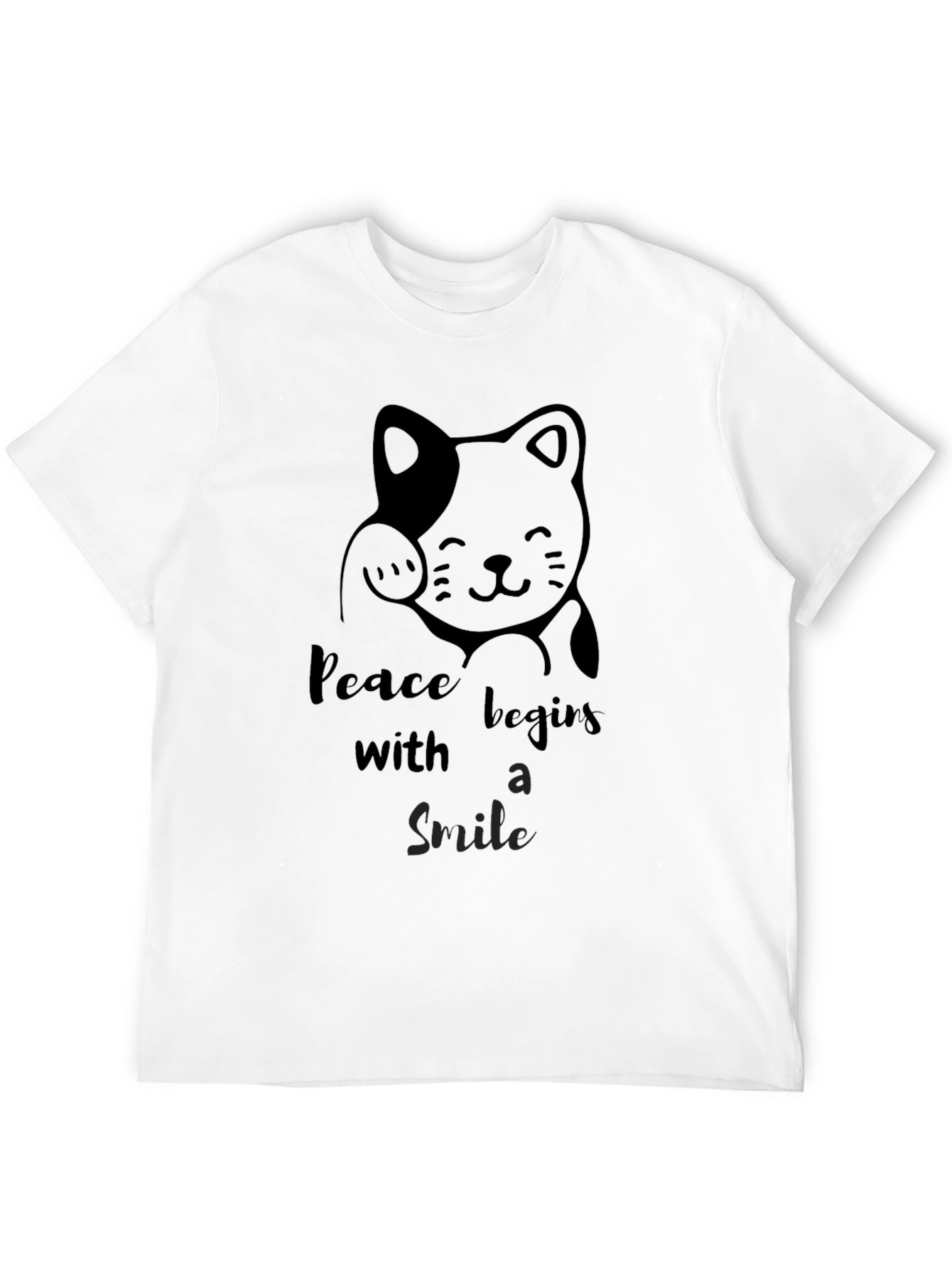 Black Peaceful Cat Graphic Tee - Black Cotton T-Shirt view 12