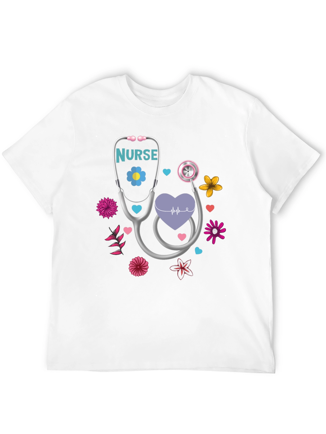 Black Nurse Stethoscope Floral Heart T-Shirt view 12
