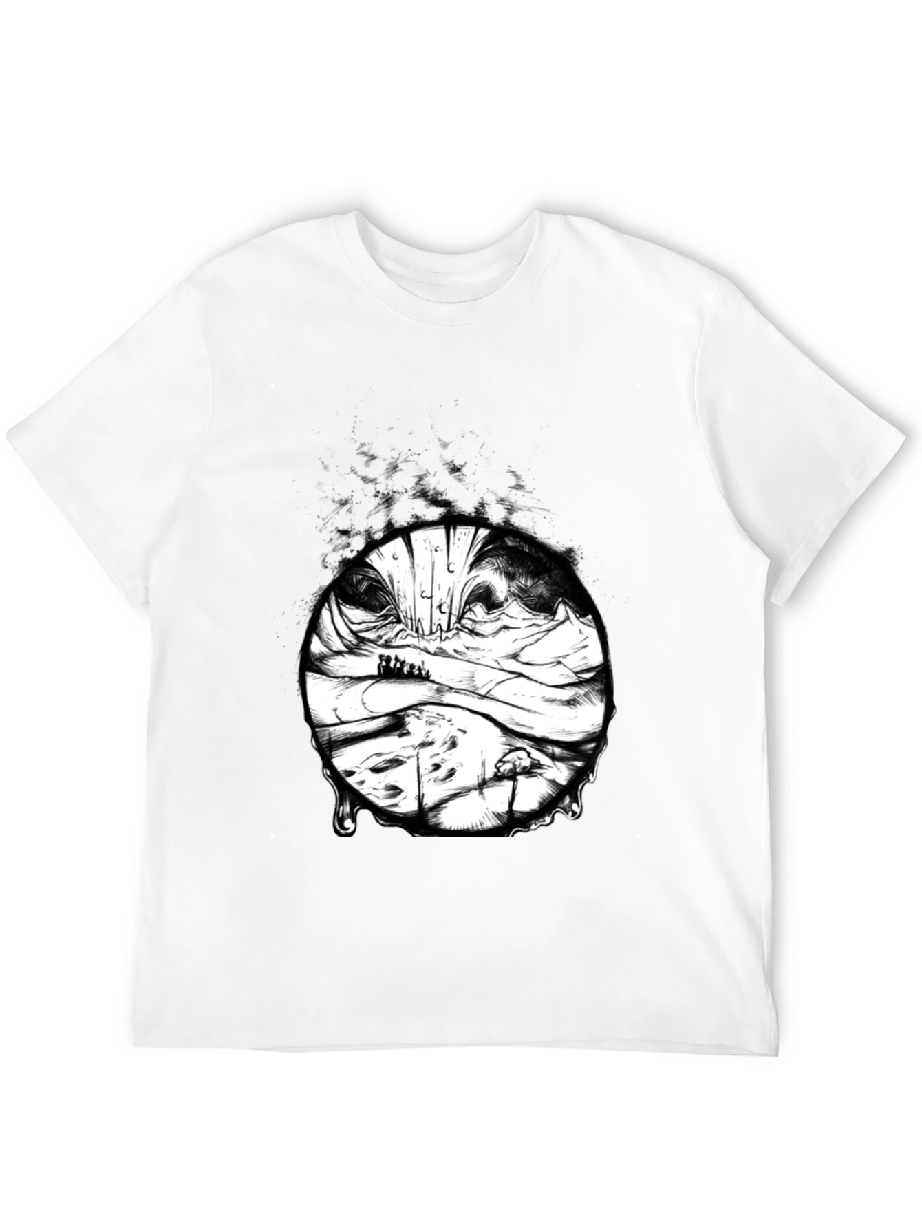 Black Artistic Black T-Shirt with Surreal Landscape Print view 12