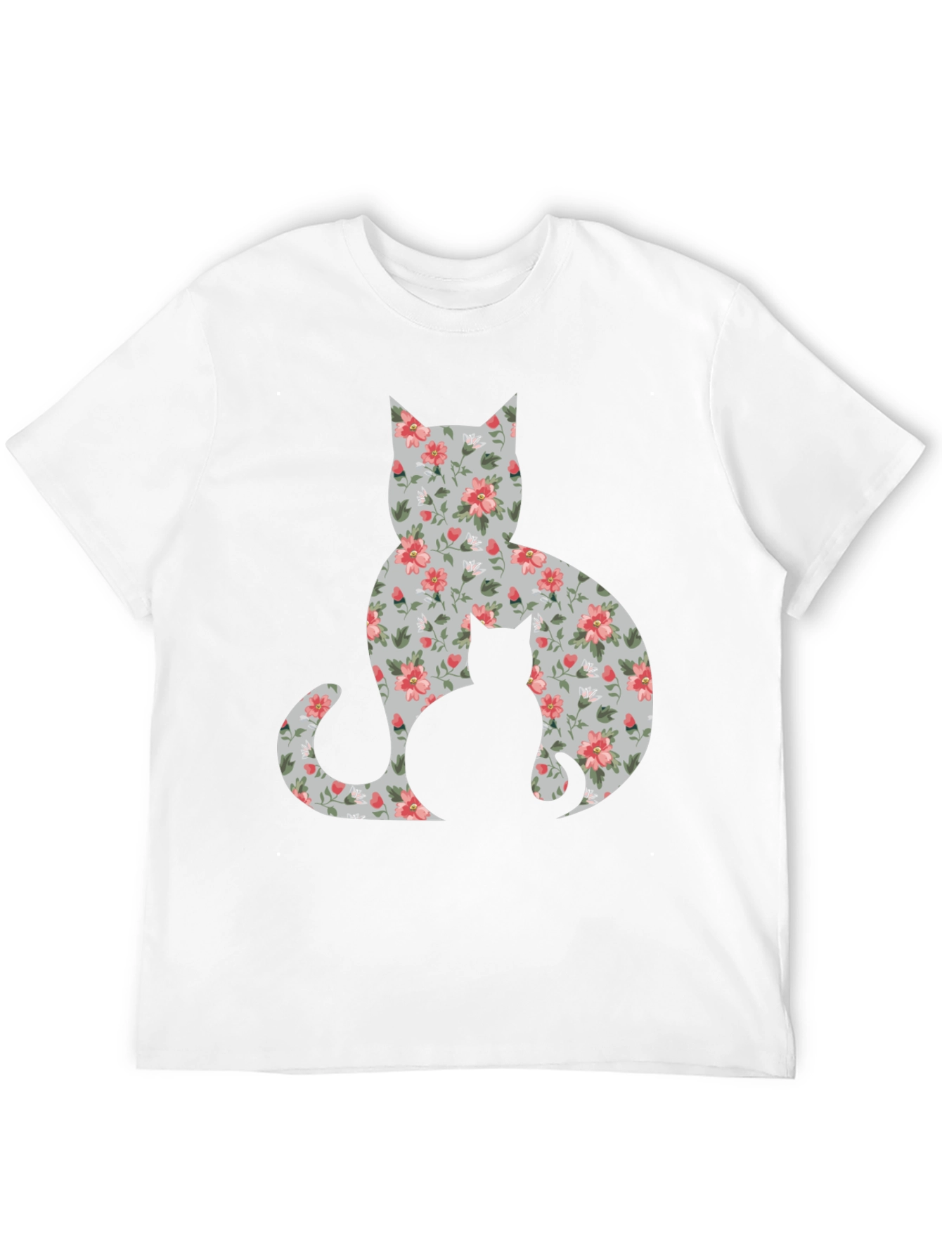 Black Floral Cat Silhouette T-Shirt - Stylish Tee view 12