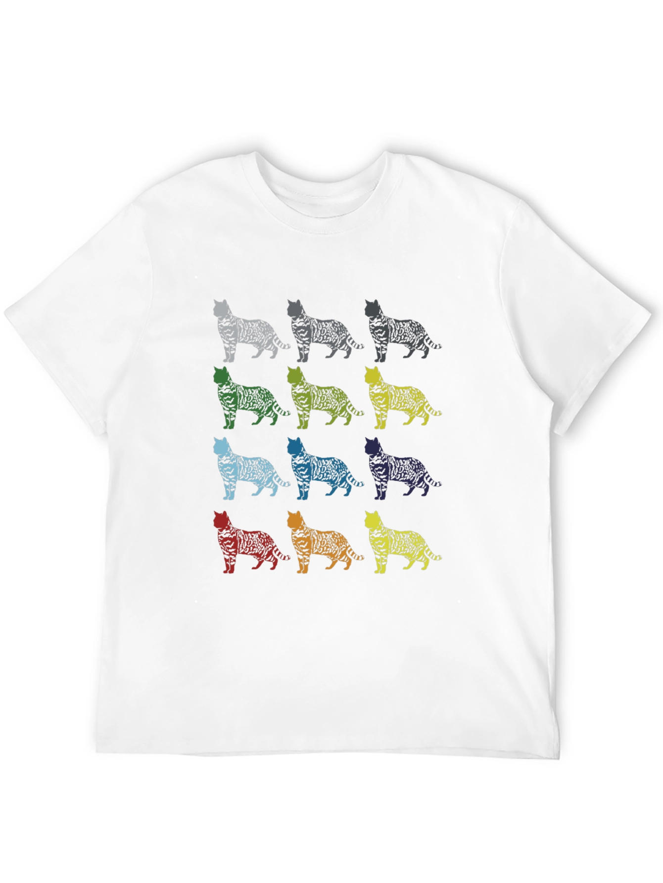 Black Colorful Cat Pattern T-Shirt view 12