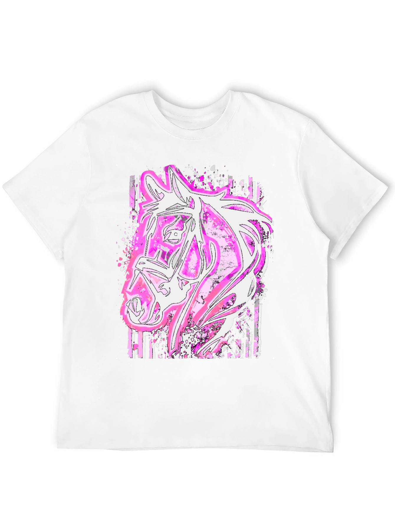 Black Pink Horse Graphic Tee - Stylish Animal Print Shirt view 12