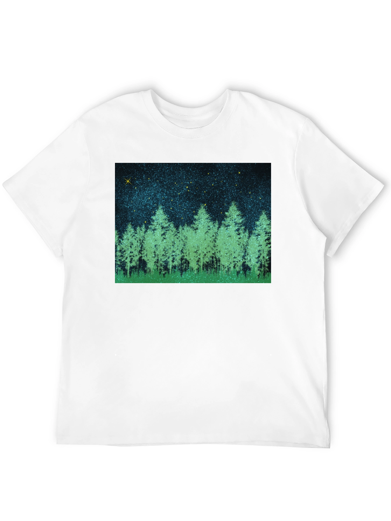 Black Starry Forest Graphic Tee - Black Cotton Blend T-Shirt view 12