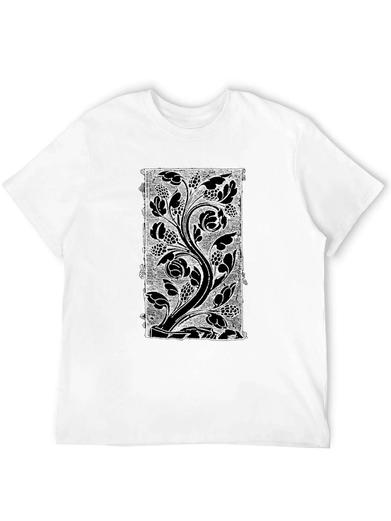 Black Floral Vine Print Black Crew Neck T-Shirt view 12