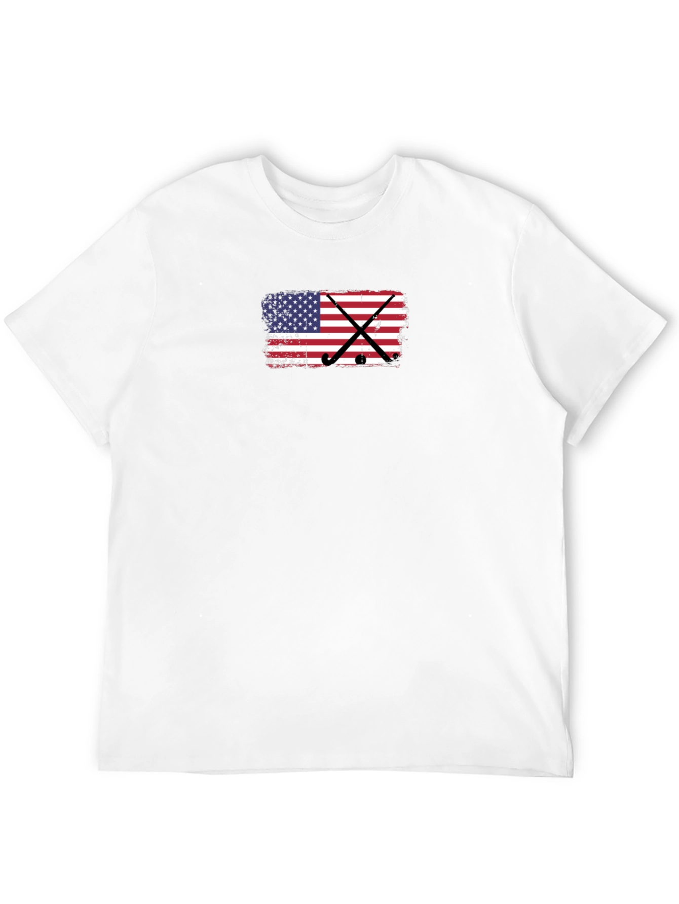 Black USA Flag Hockey Sticks T-Shirt view 12