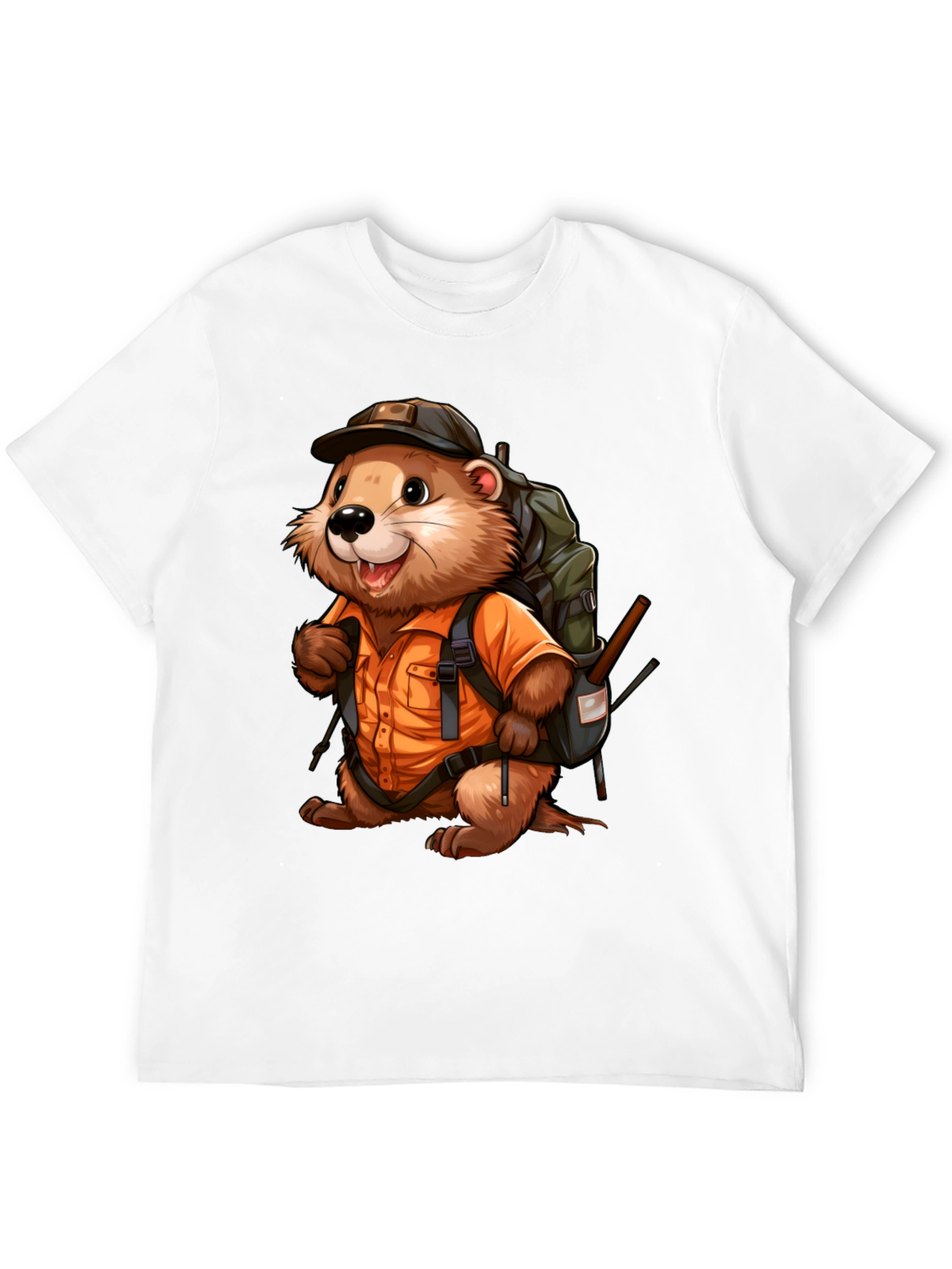 Black Cartoon Beaver Hiker Graphic T-Shirt view 12
