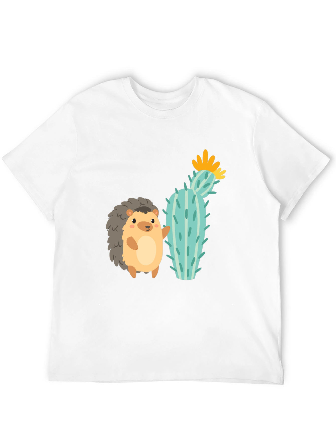 Black Cute Hedgehog & Cactus Graphic Tee - Unisex Black T-Shirt view 12