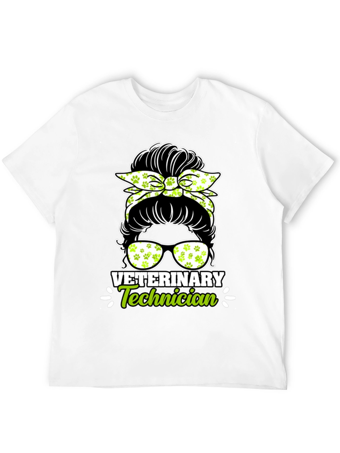 Black Veterinary Technician Messy Bun T-Shirt view 12