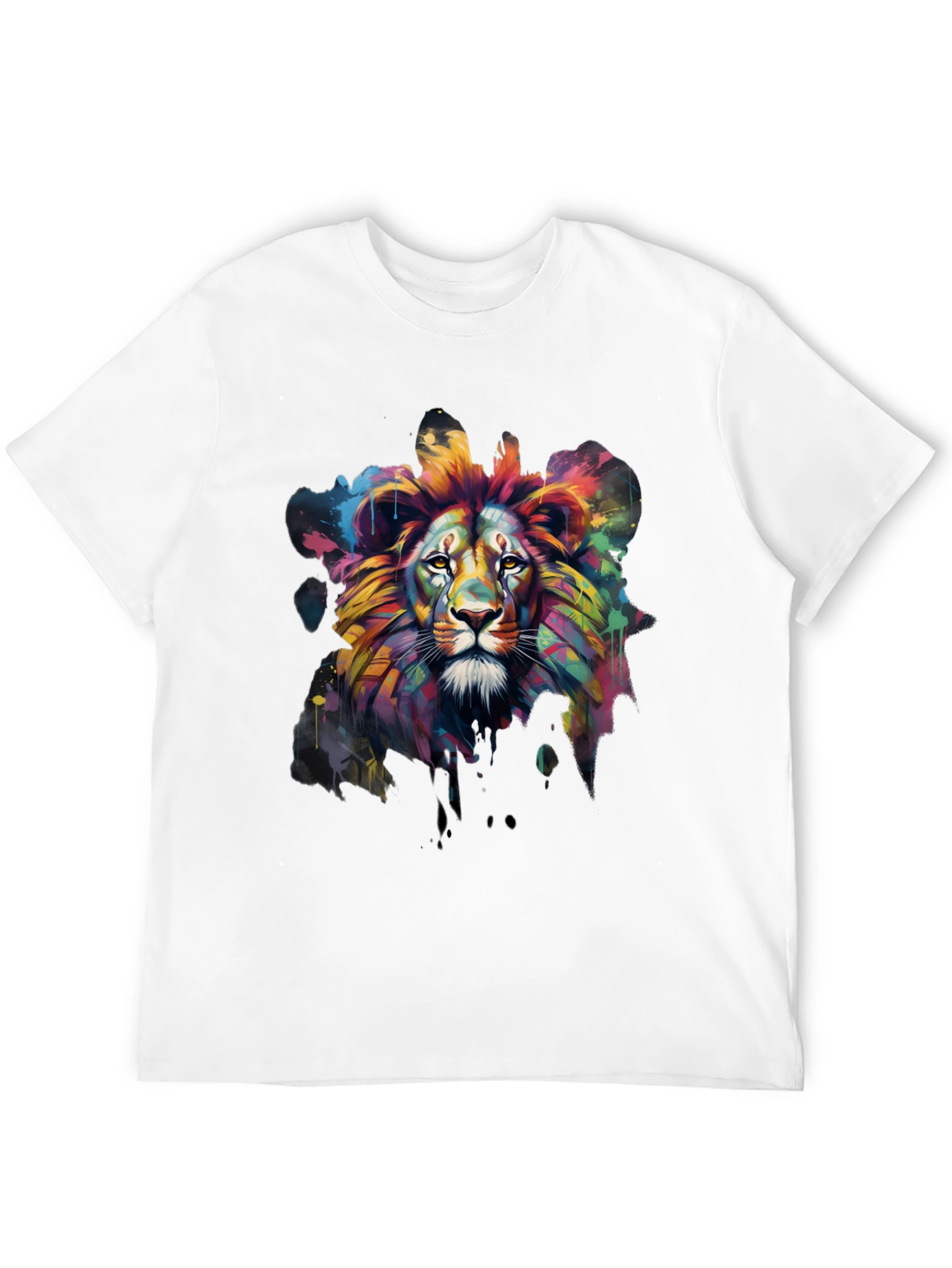 Black Colorful Lion Graphic Tee - Men's Black T-Shirt view 12