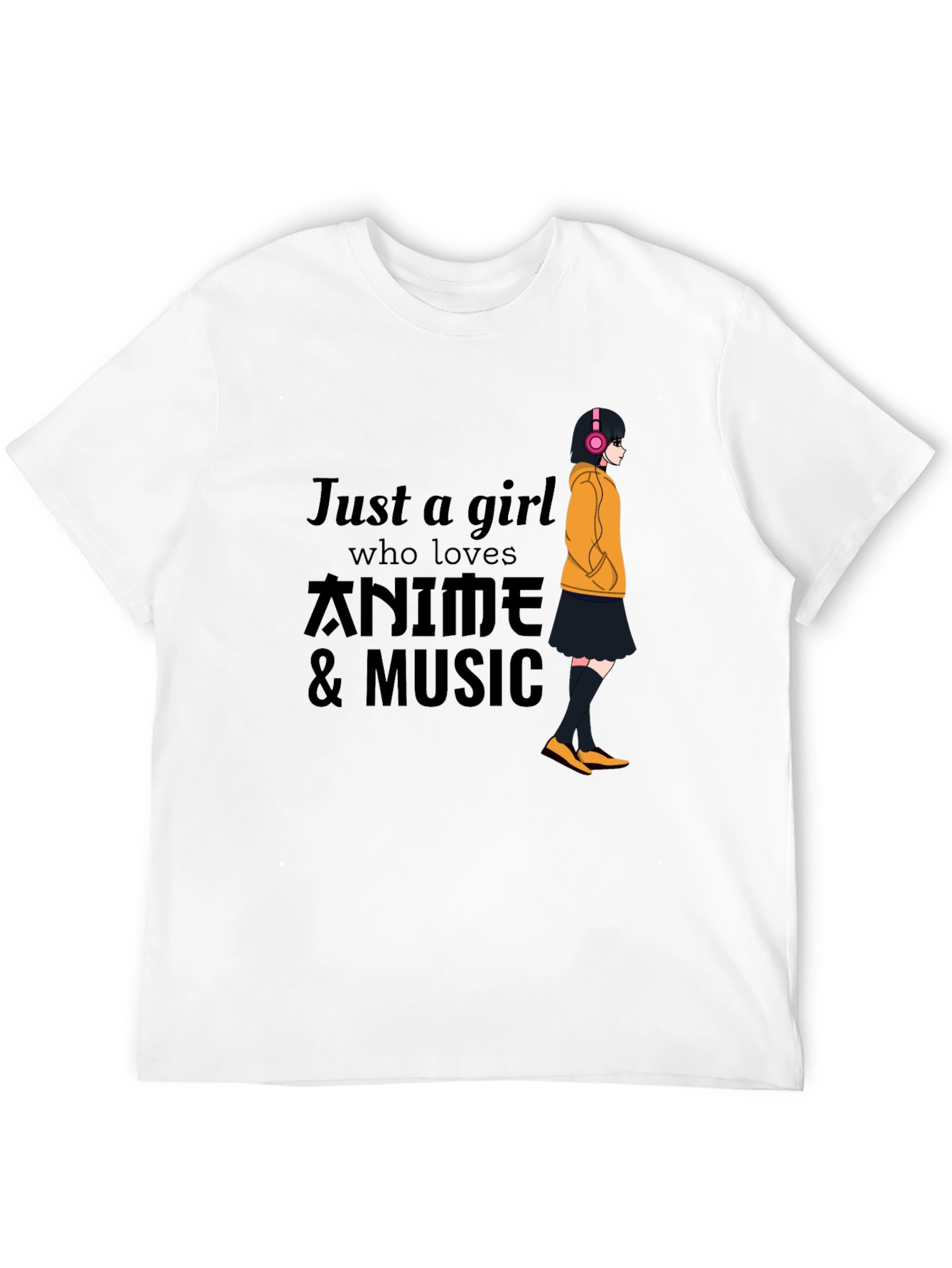 Black Anime & Music Girl T-Shirt - Black view 12