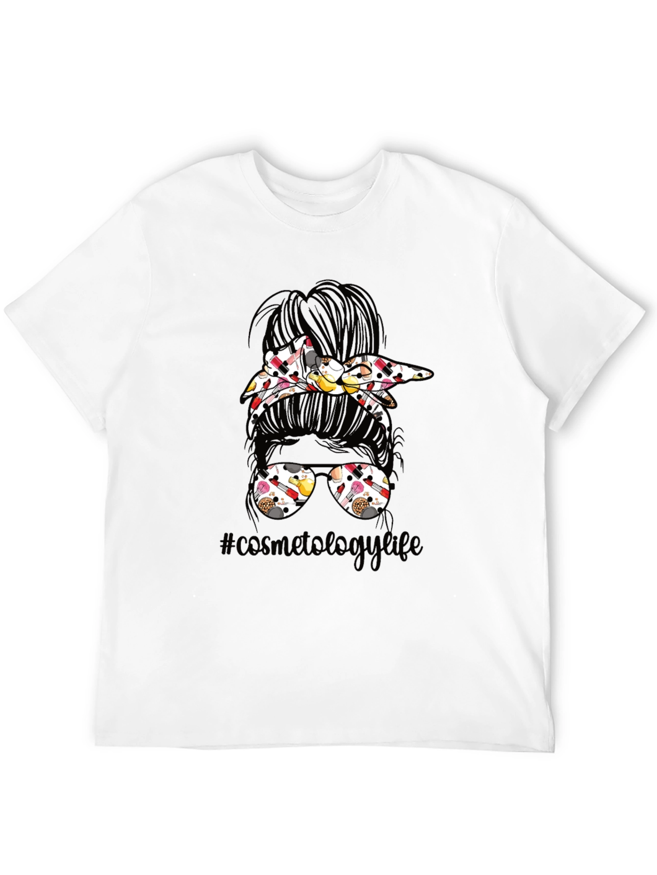 Black Cosmetology Life Messy Bun T-Shirt view 12
