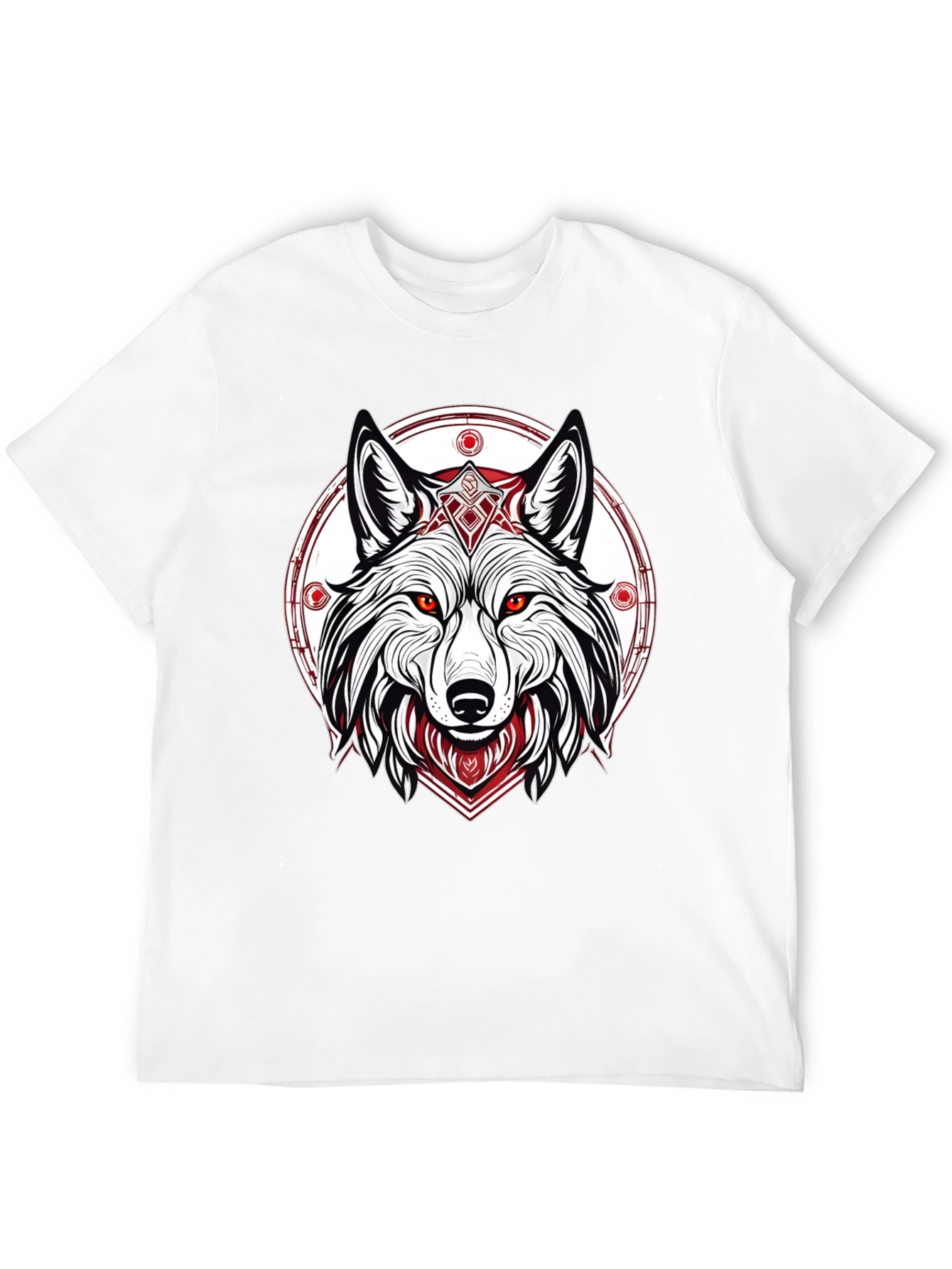 Black Men's Black T-Shirt with Wolf Graphic view 12