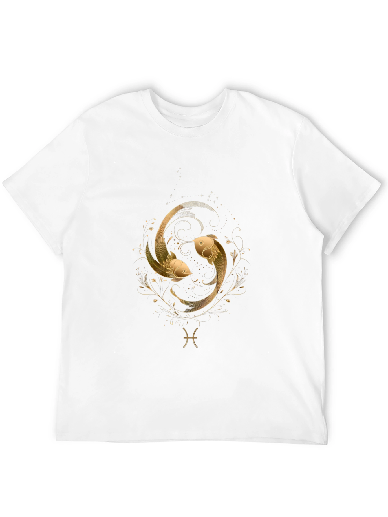 Black Pisces Zodiac Gold Fish Graphic Black T-Shirt view 12